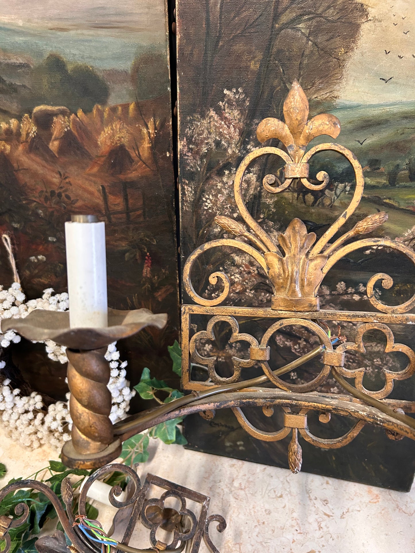 Reclaimed Antique Gilt Metal Wall Sconce lights Decorative design candle holders