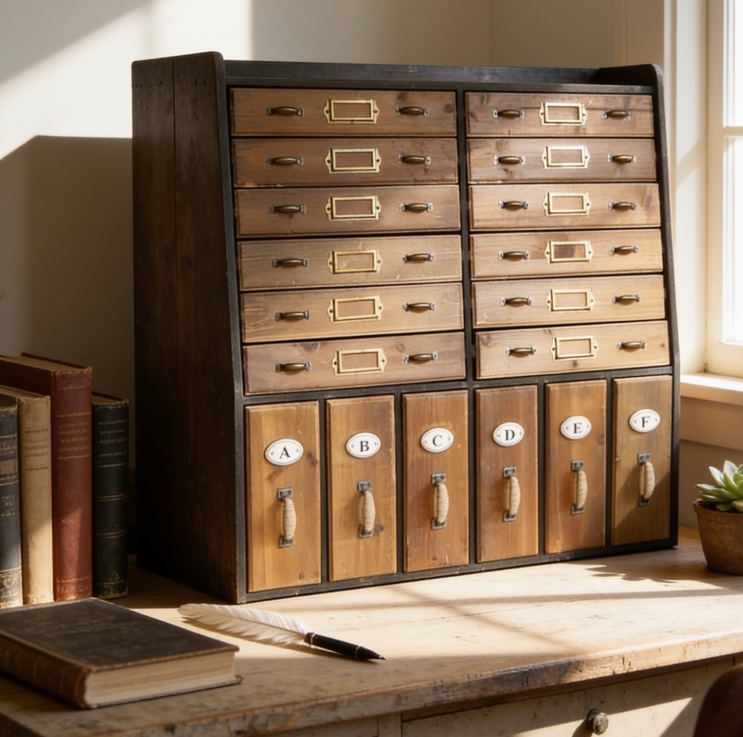 Antique Styled Multi drawer wooden storage cabinet Authentic Vintage Office look