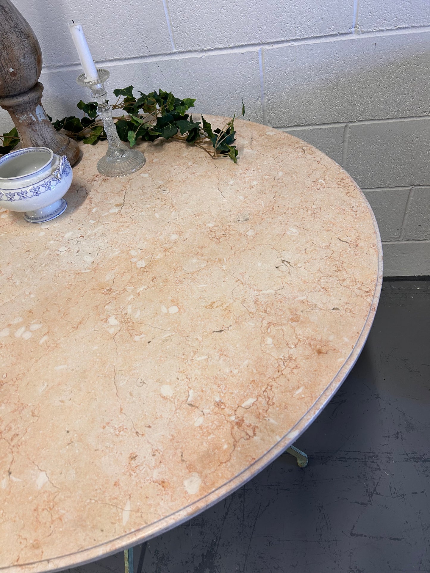 Vintage French round marble top iron based indoor outdoor table