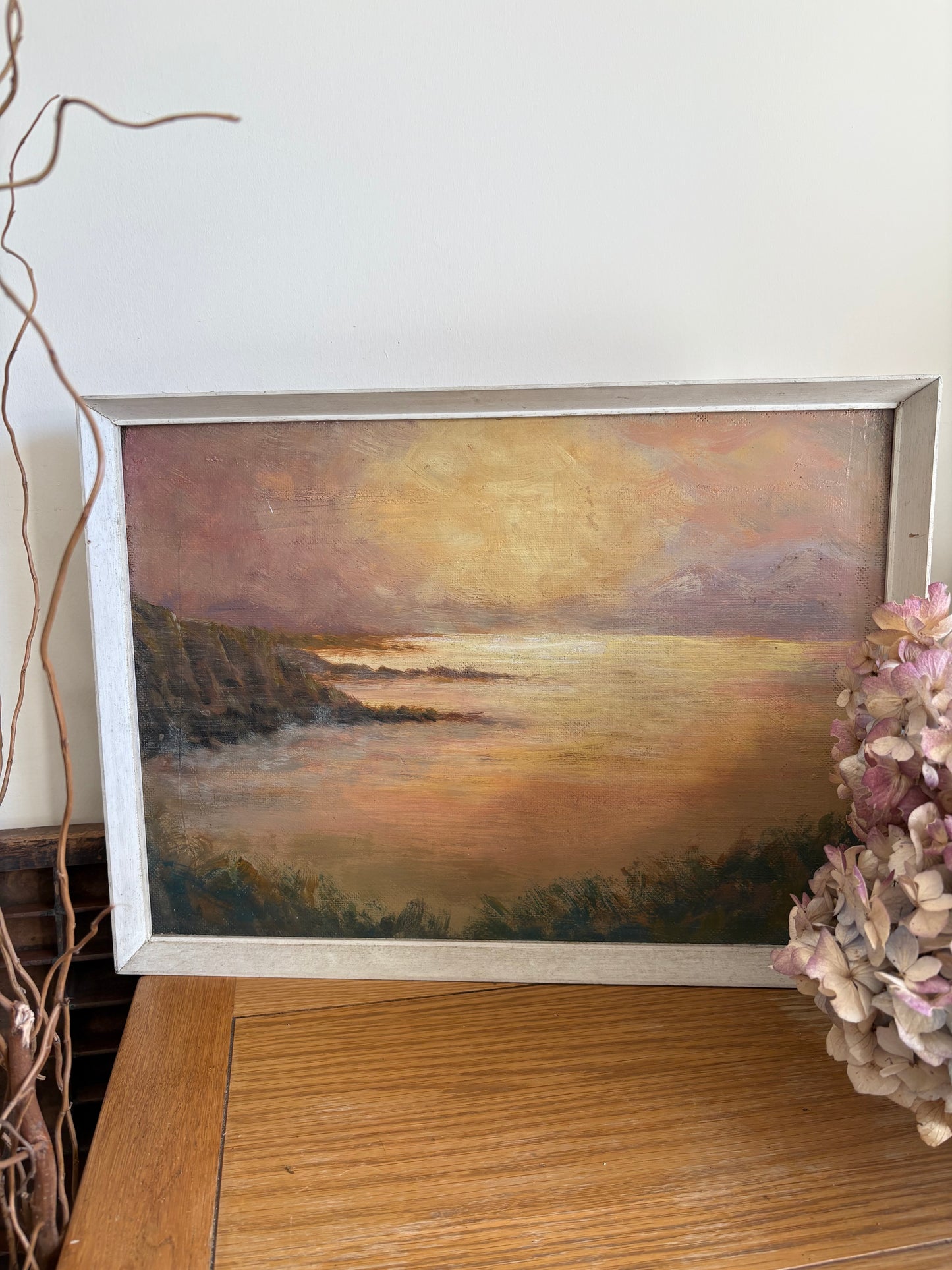 Sunset Seascape Vintage Oil painting also painted verso