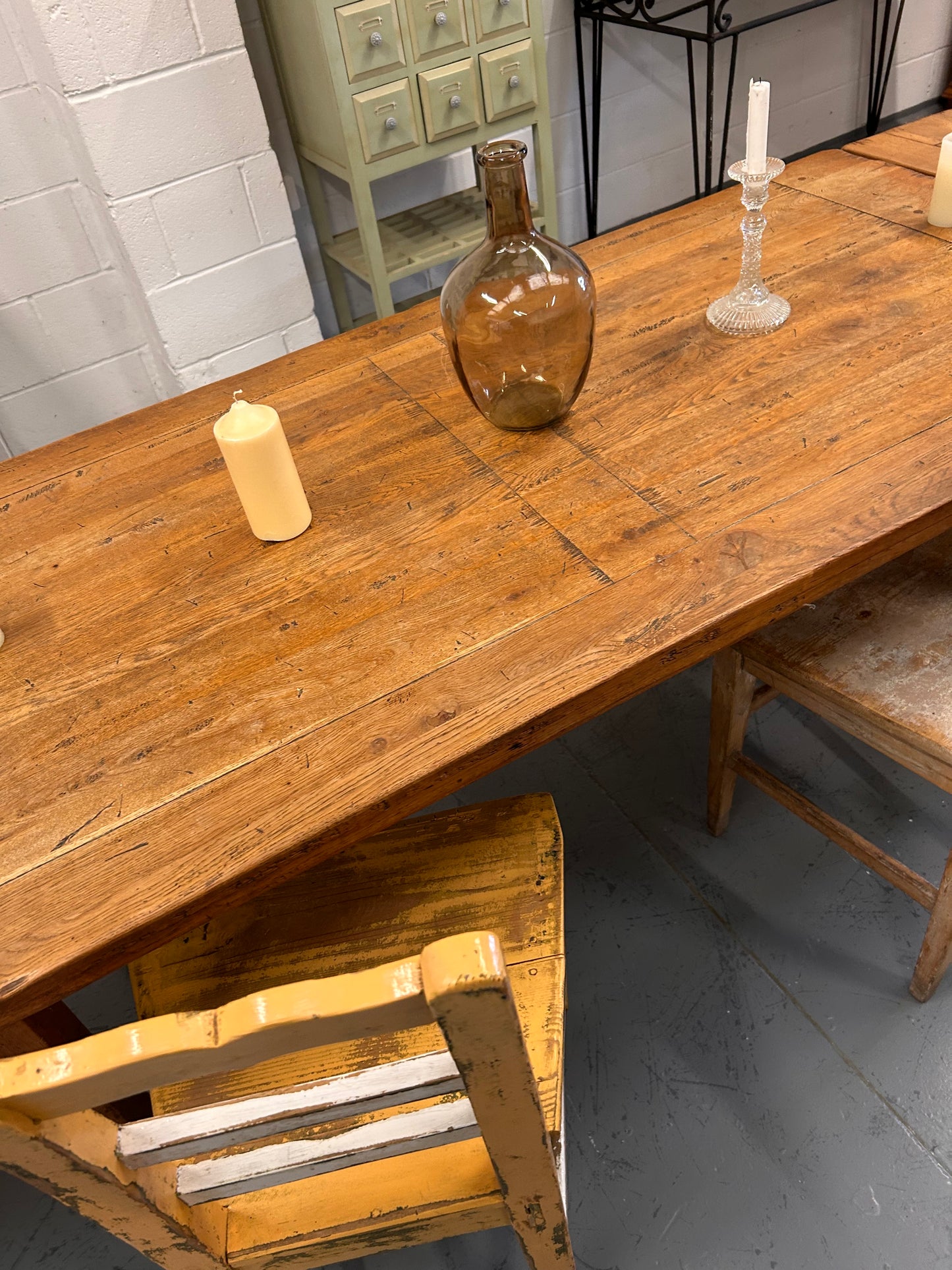 French Oak extending Refectory table thick wooden top and base Seat up-to 12
