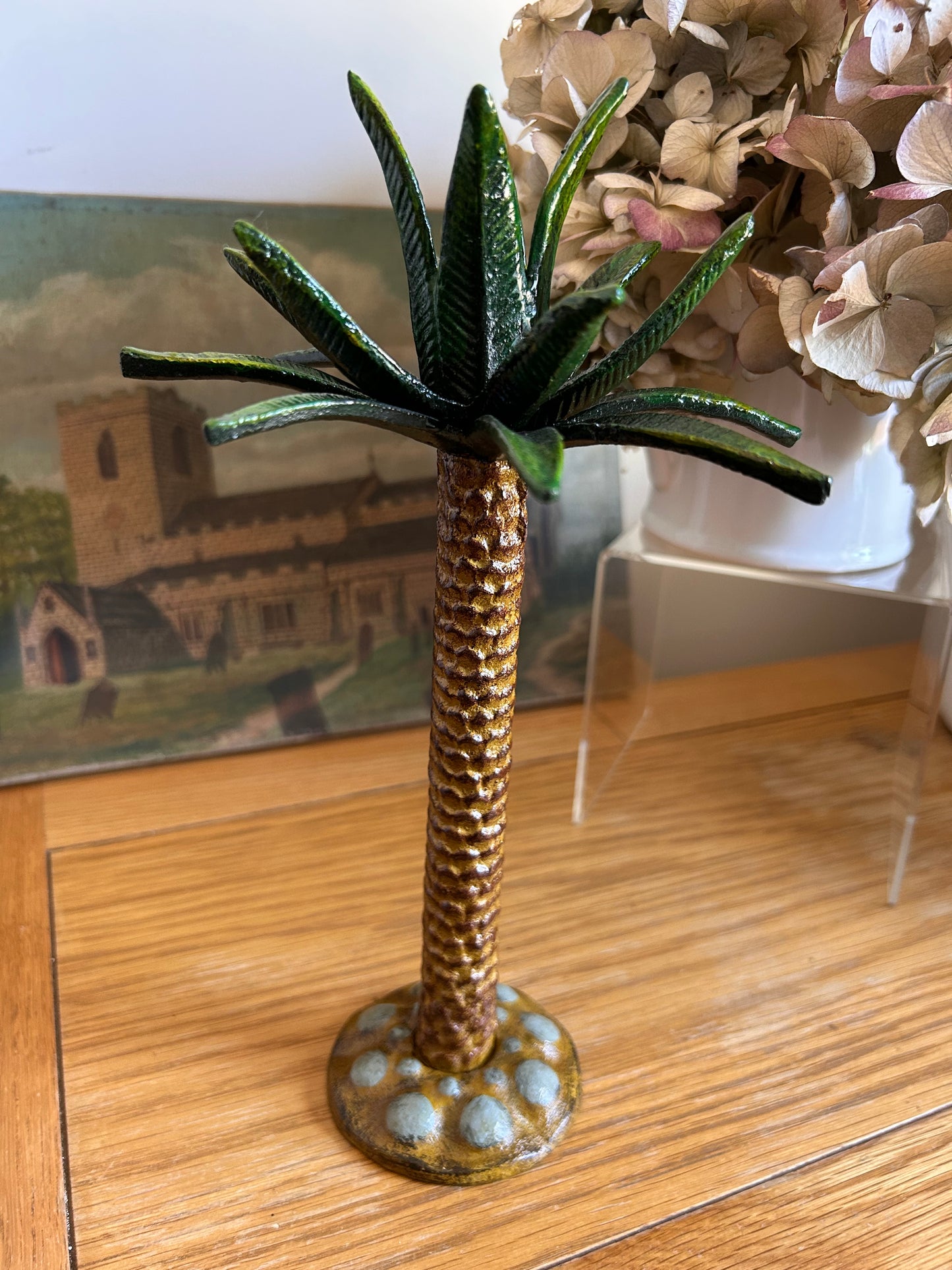 Vintage Styled Heavy Green Palm Tree Candle stick holder