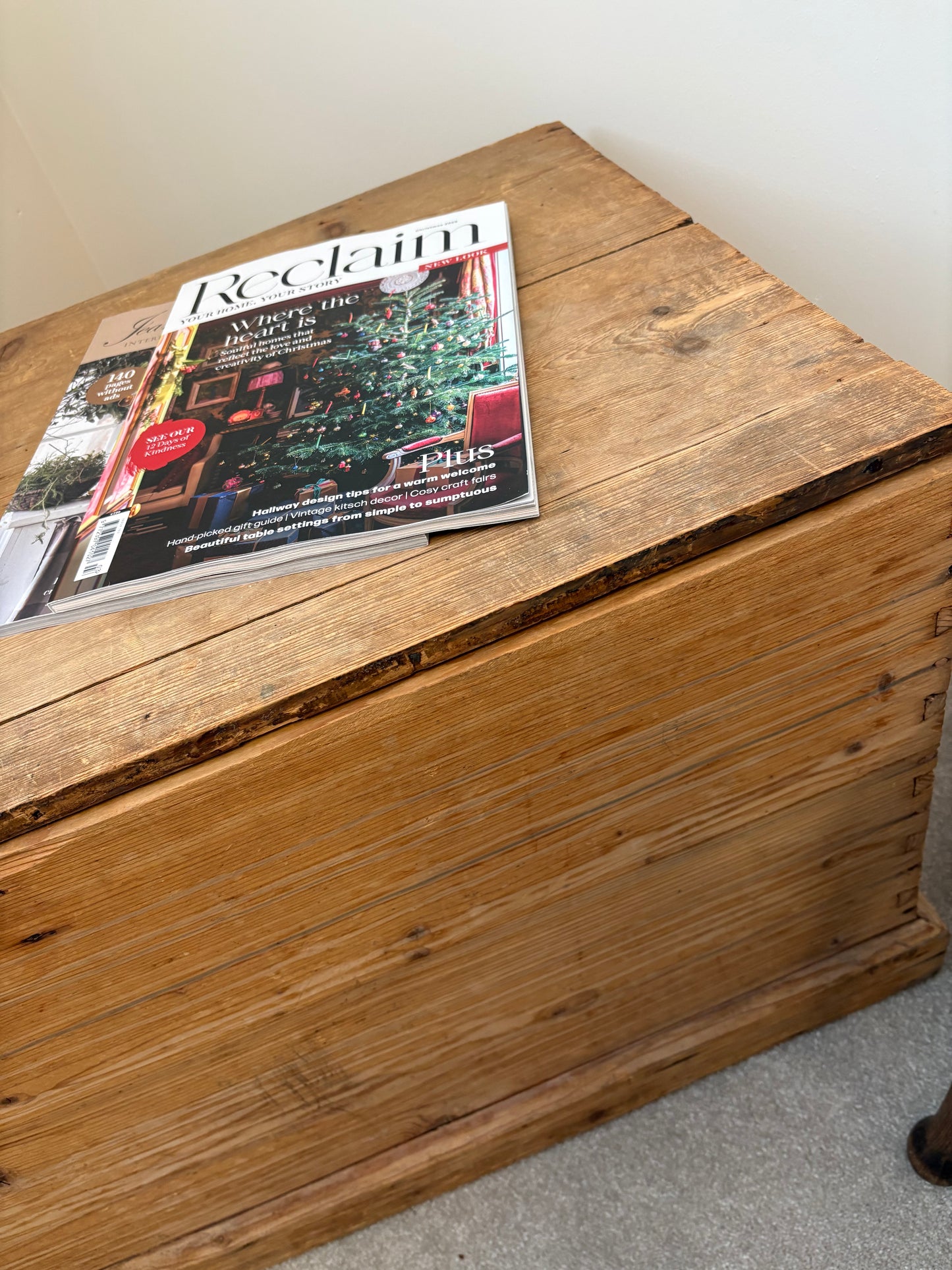 Antique Pine chest trunk blanket box storage coffee table