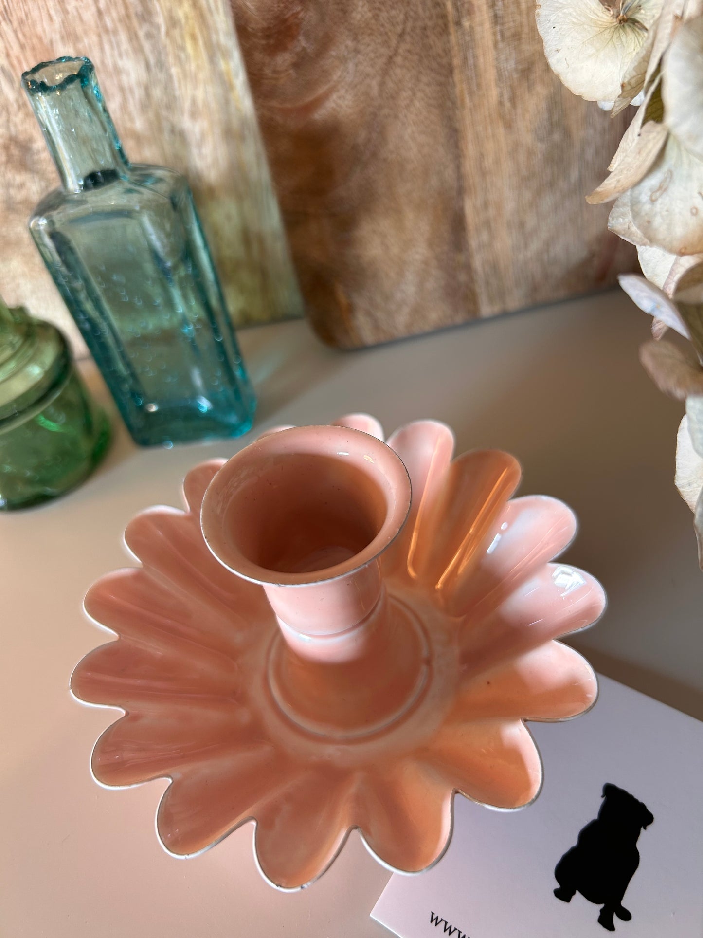 Vintage Style Pink Enamel Candle stick holder