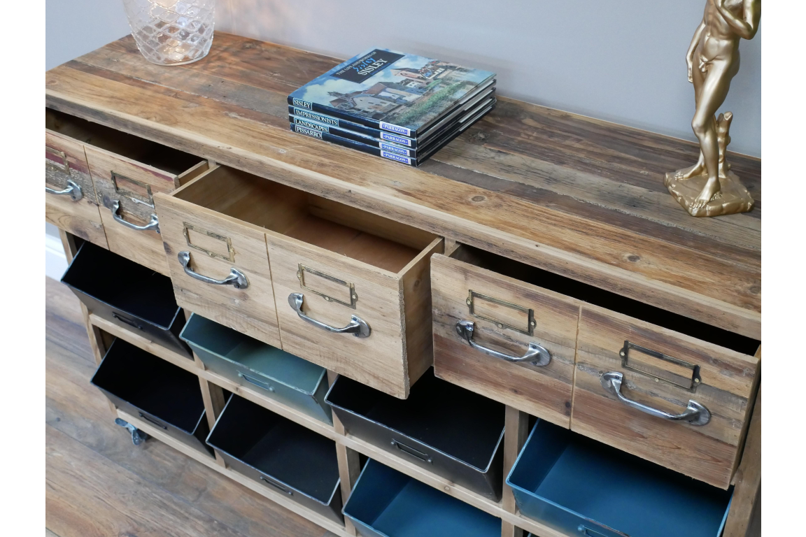 Rustic Wood and Metal multi drawer Storage sideboard unit