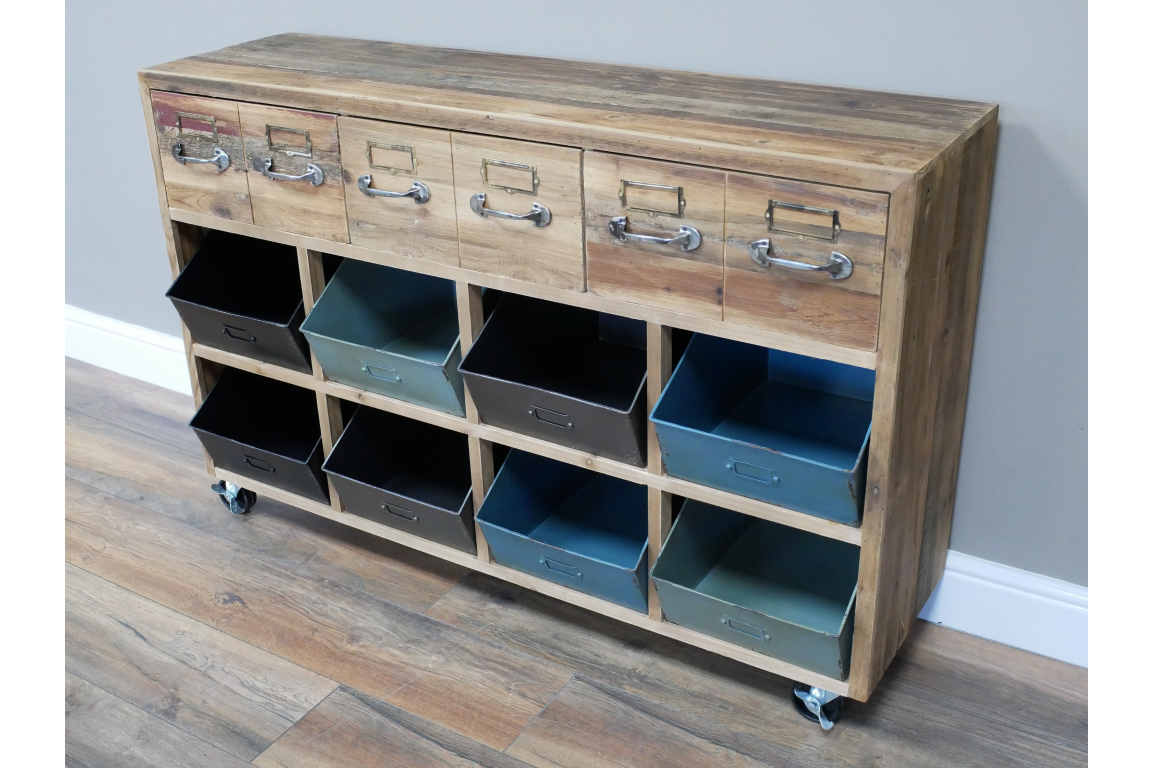 Rustic Wood and Metal multi drawer Storage sideboard unit
