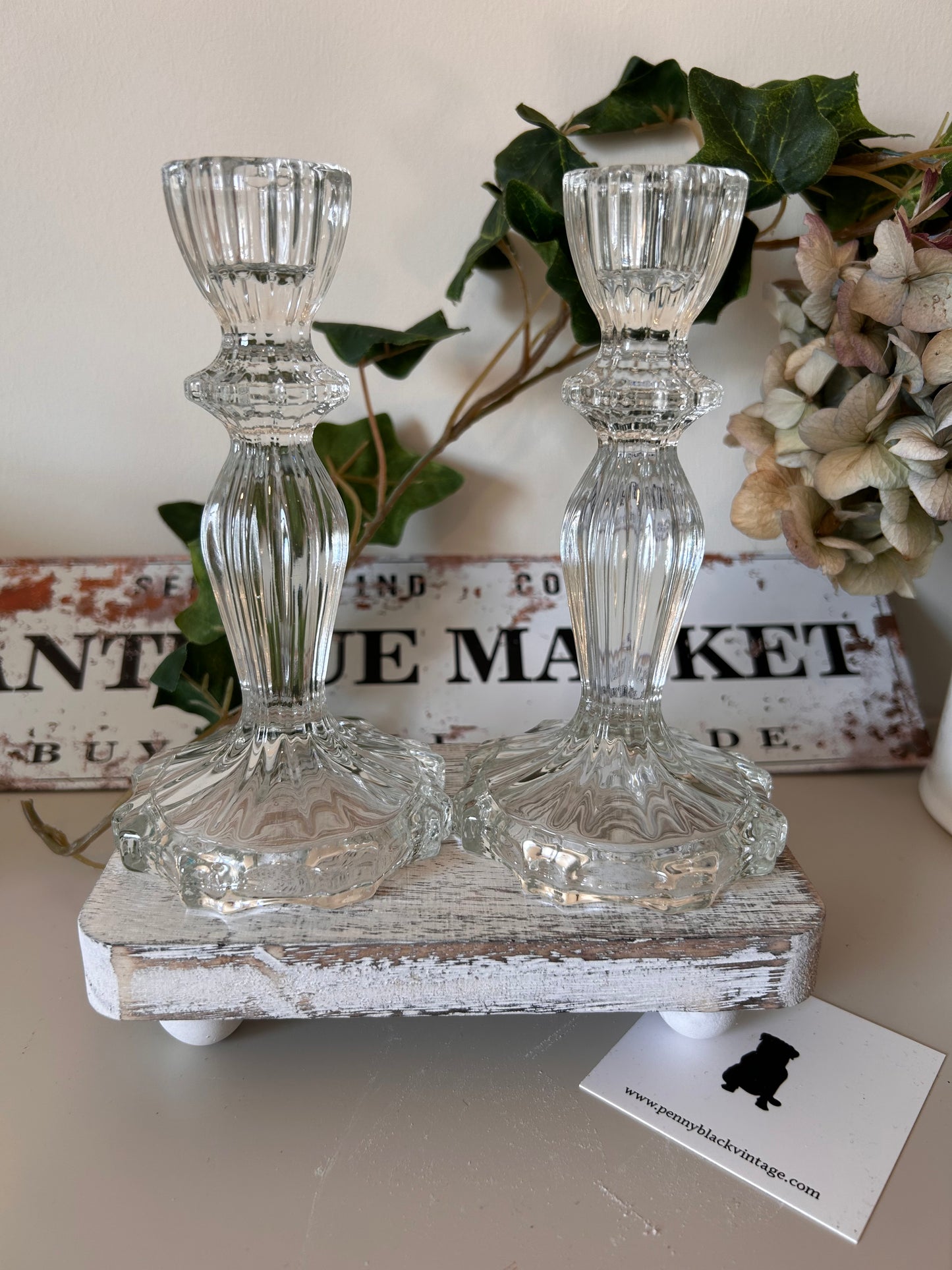 Clear Pressed Glass Vintage Style Candle stick holder