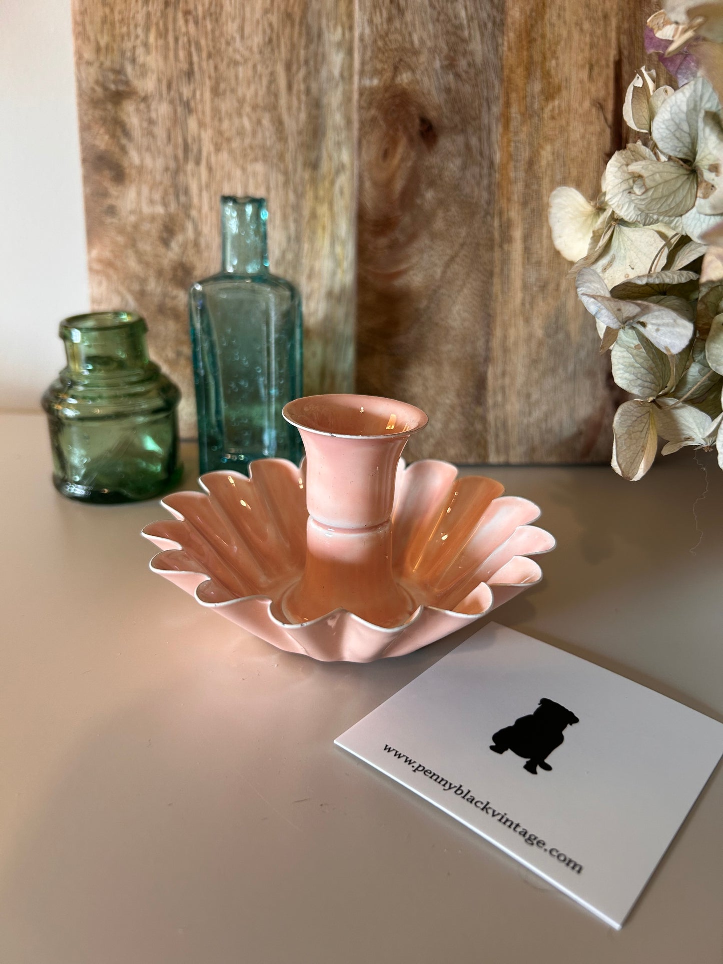 Vintage Style Pink Enamel Candle stick holder