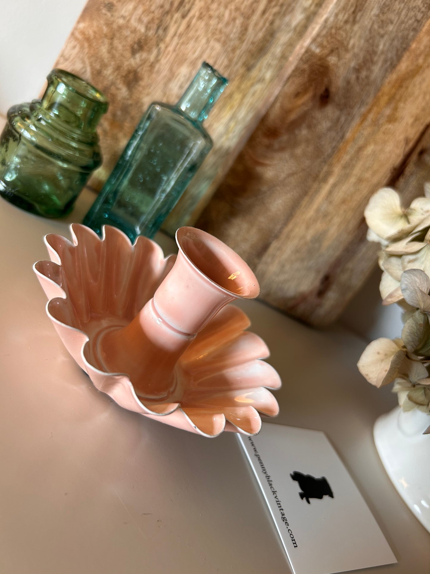 Vintage Style Pink Enamel Candle stick holder