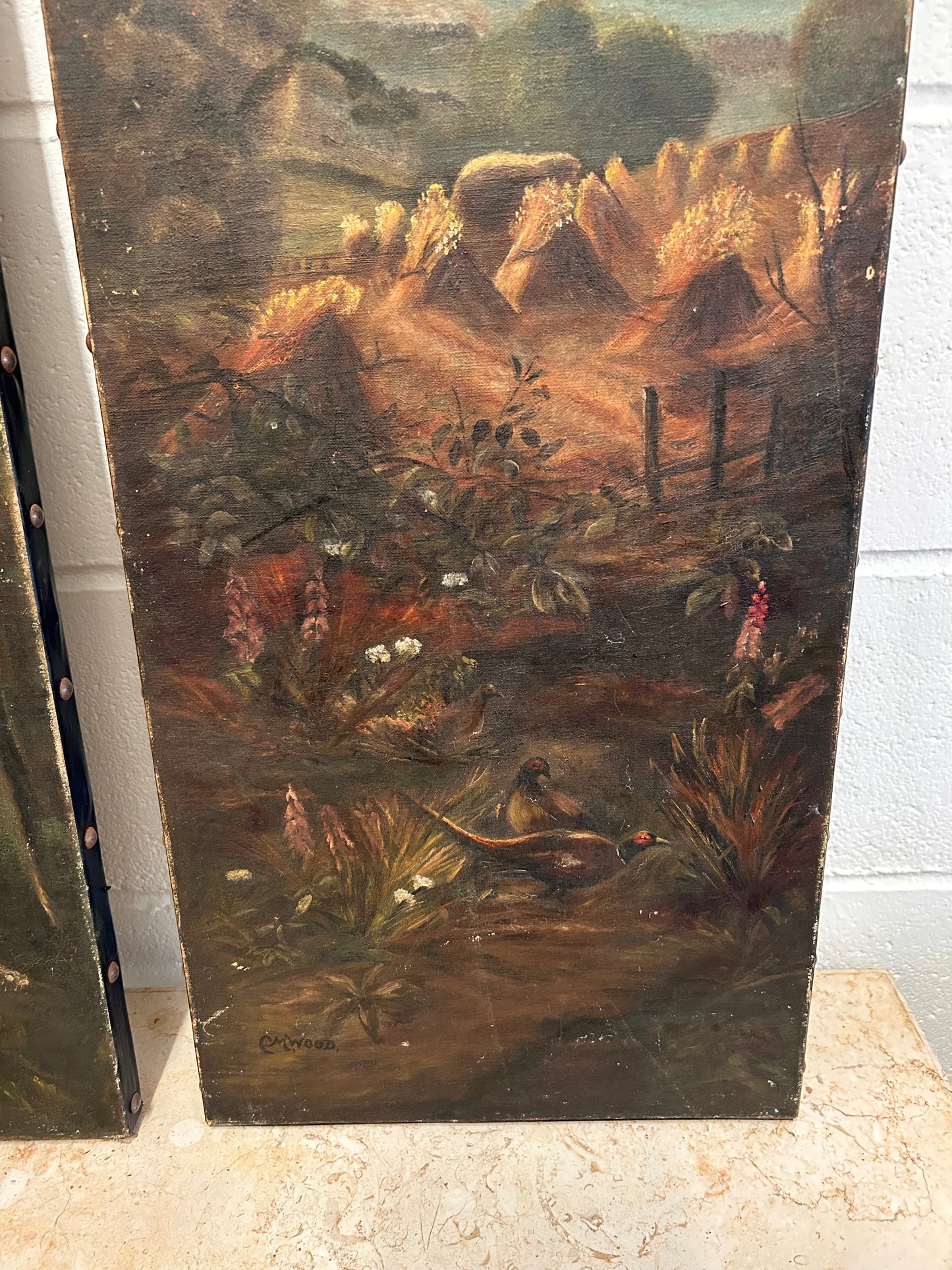 Pair of Victorian Oil on canvas paintings woodland farmland scenes by CM Wood