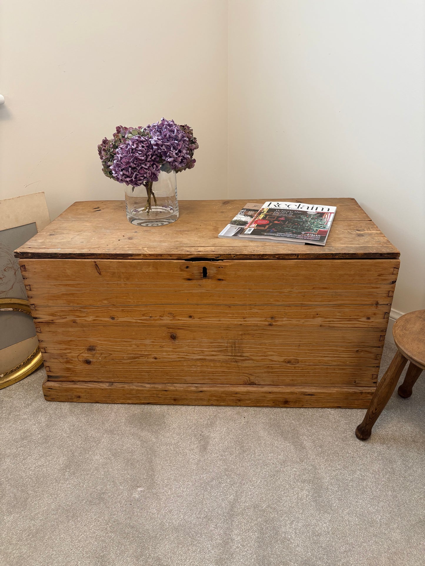 Antique Pine chest trunk blanket box storage coffee table