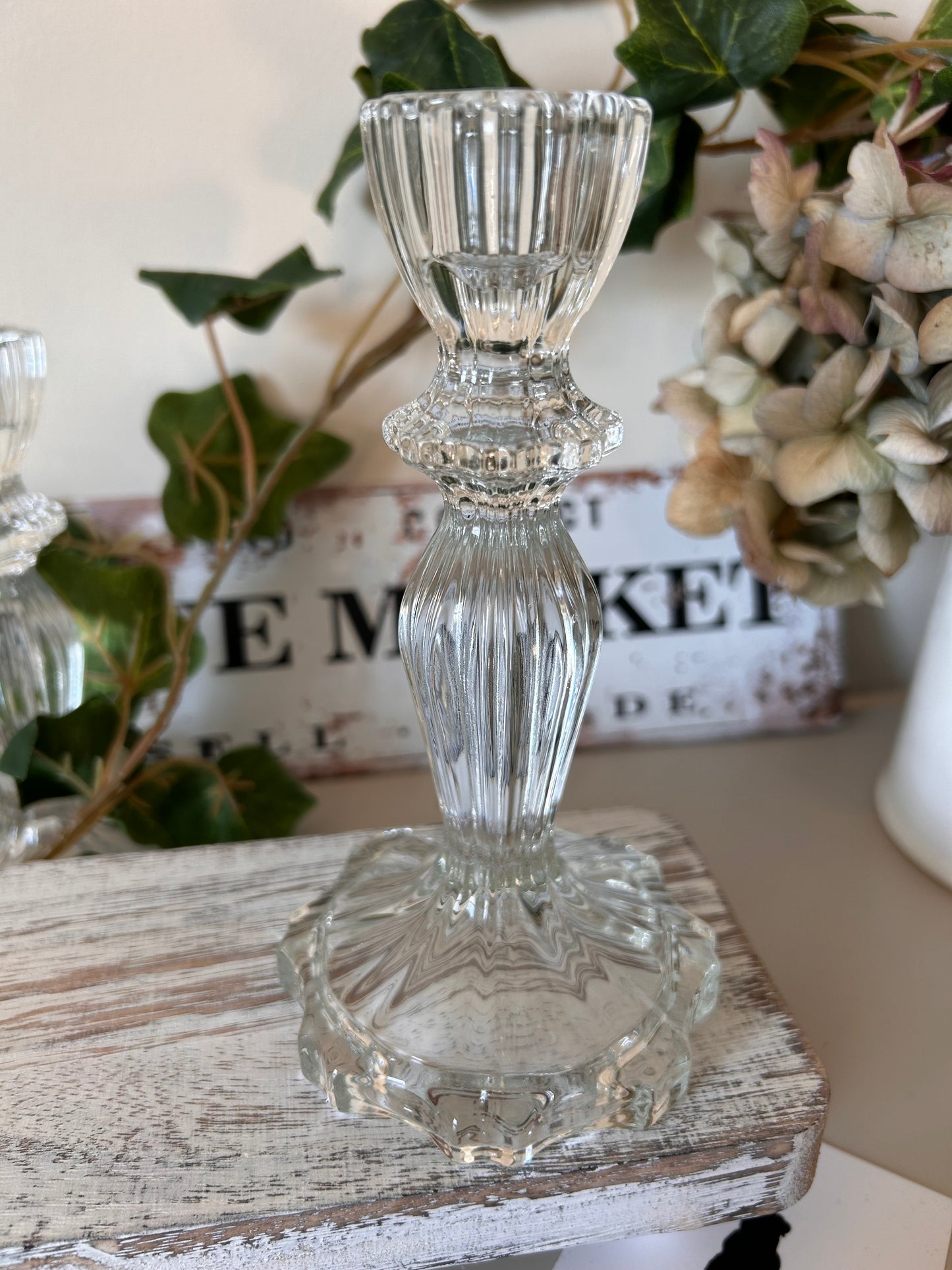 Clear Pressed Glass Vintage Style Candle stick holder