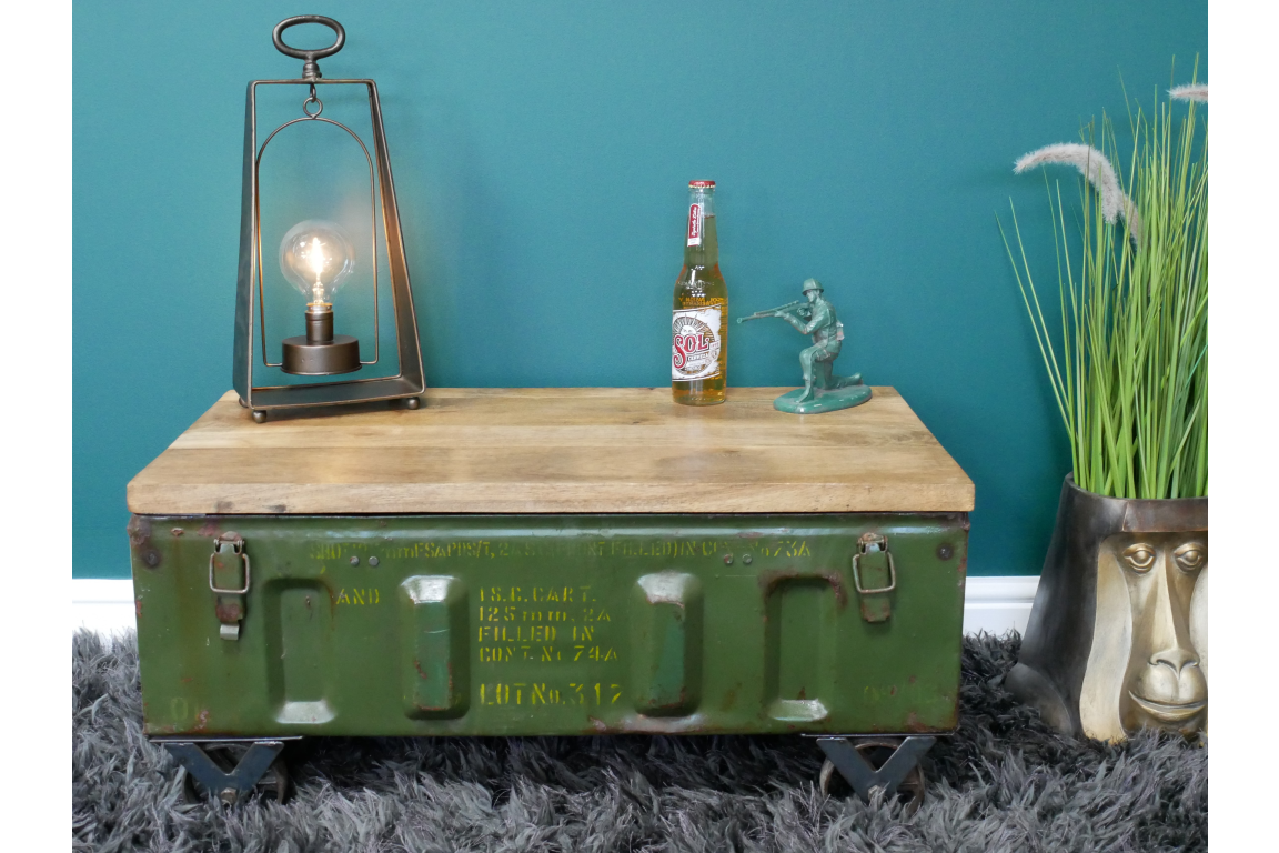 Reclaimed & upcycled green metal Military Case Coffee / Side Table