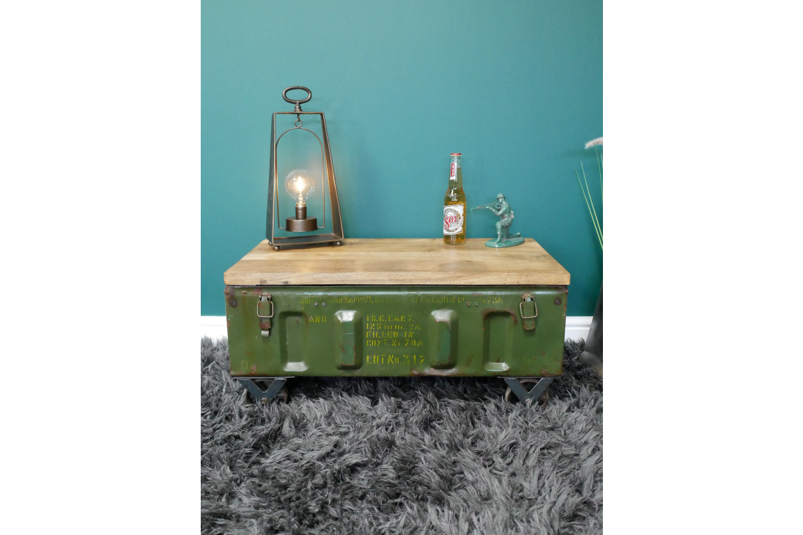 Reclaimed & upcycled green metal Military Case Coffee / Side Table