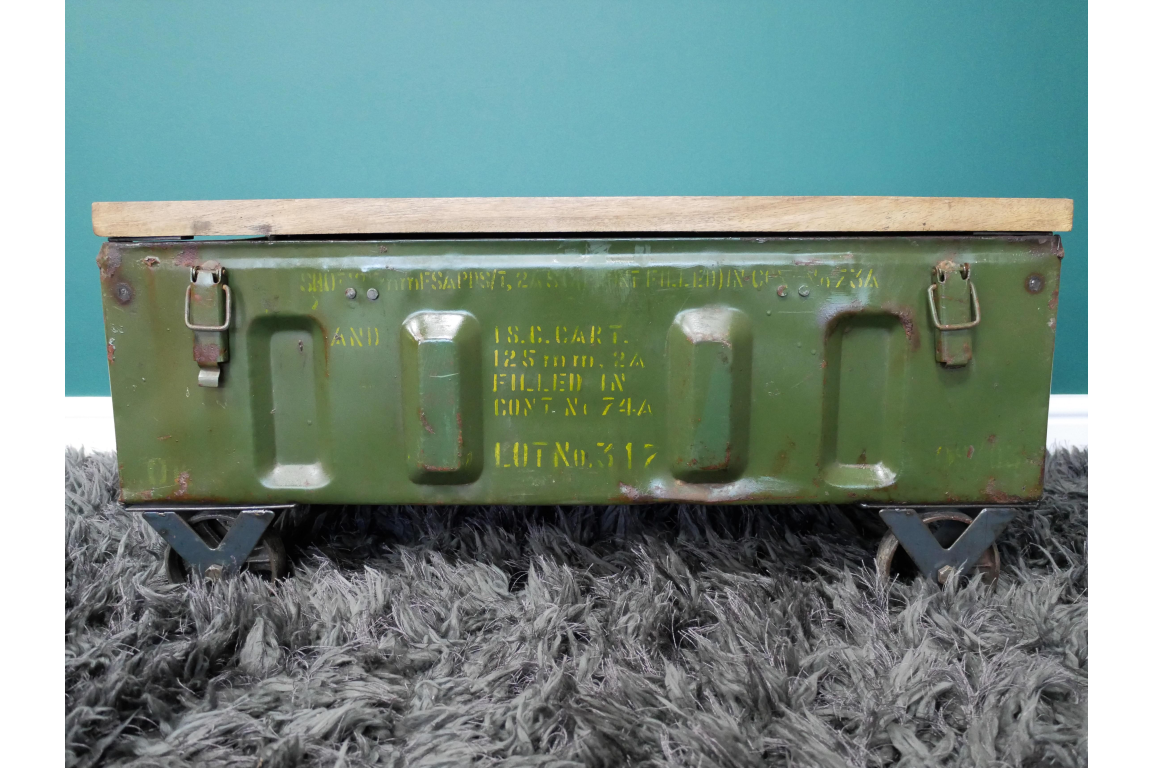 Reclaimed & upcycled green metal Military Case Coffee / Side Table