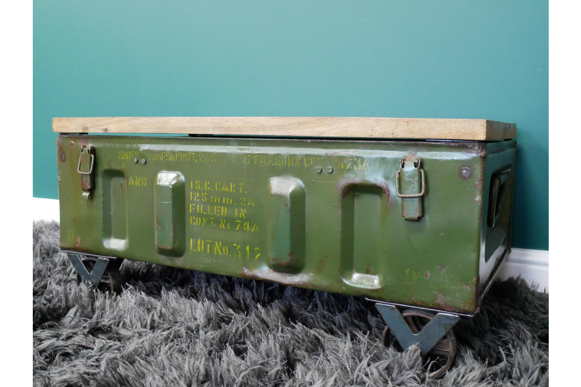 Reclaimed & upcycled green metal Military Case Coffee / Side Table