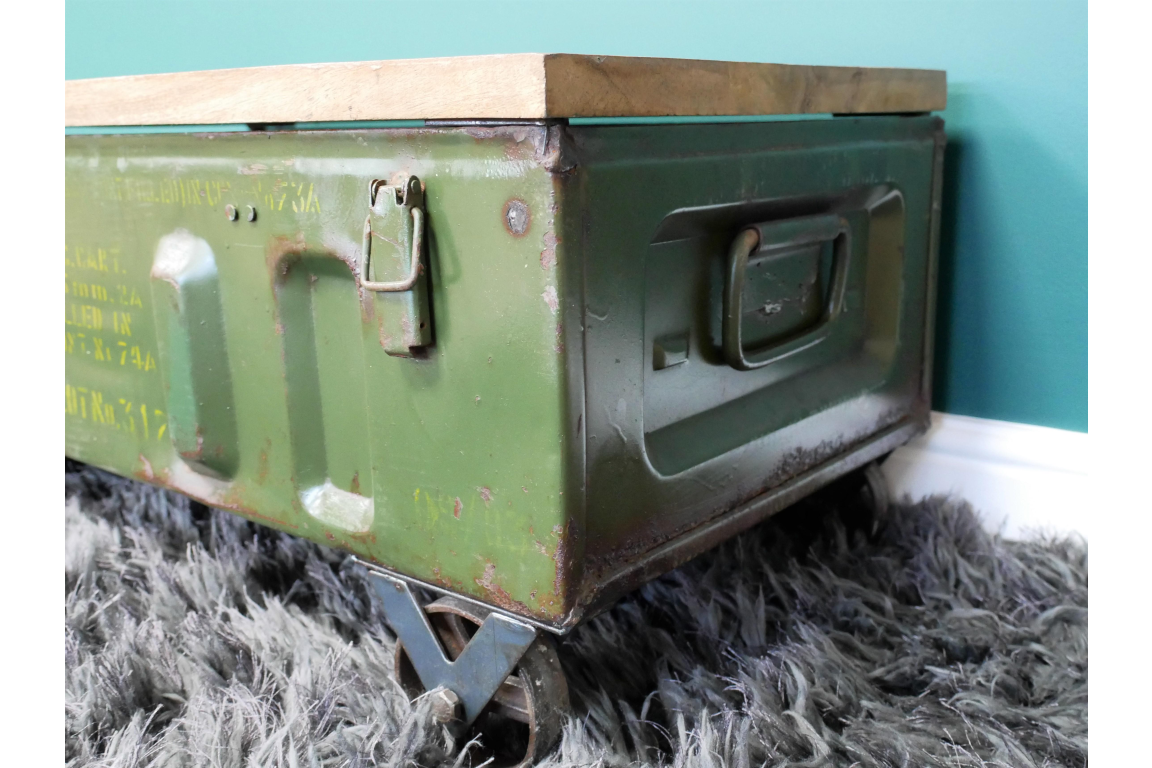 Reclaimed & upcycled green metal Military Case Coffee / Side Table