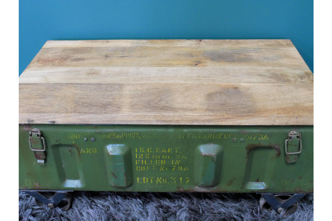 Reclaimed & upcycled green metal Military Case Coffee / Side Table