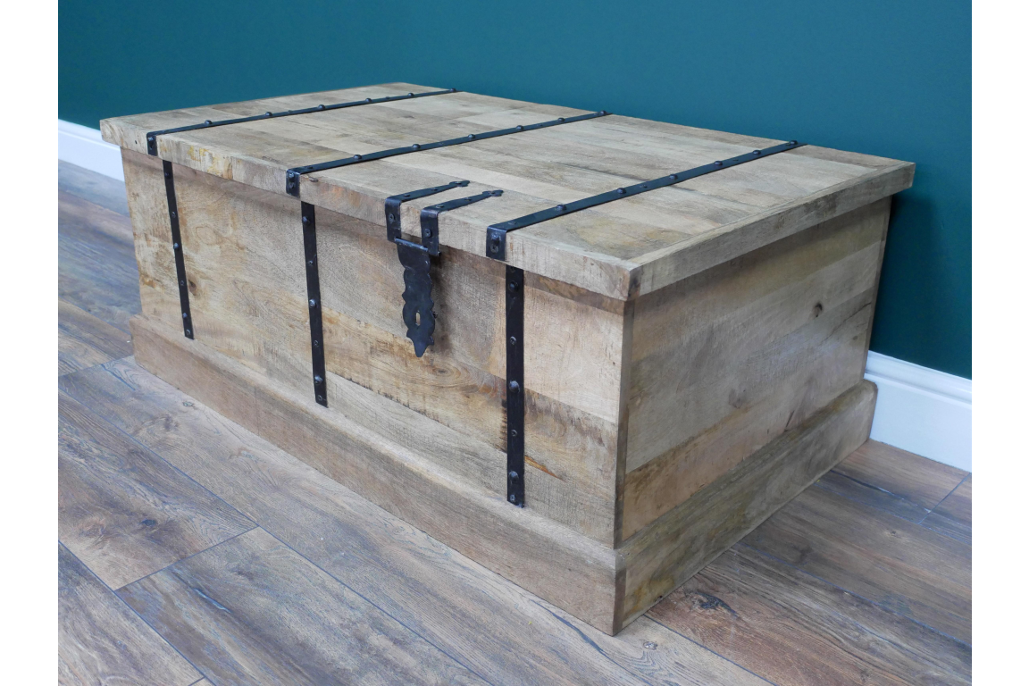 Vintage style wooden trunk coffee table with wine storage