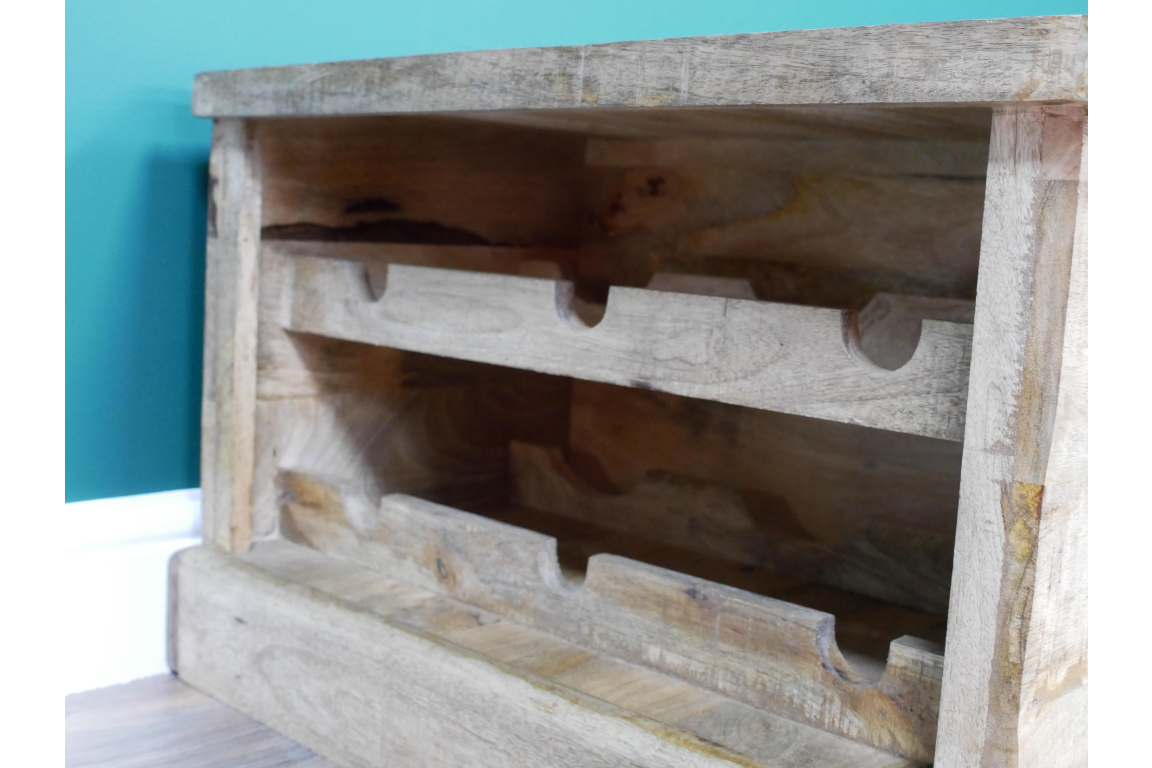 Vintage style wooden trunk coffee table with wine storage