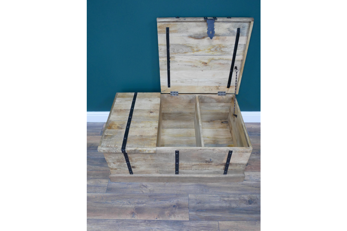 Vintage style wooden trunk coffee table with wine storage