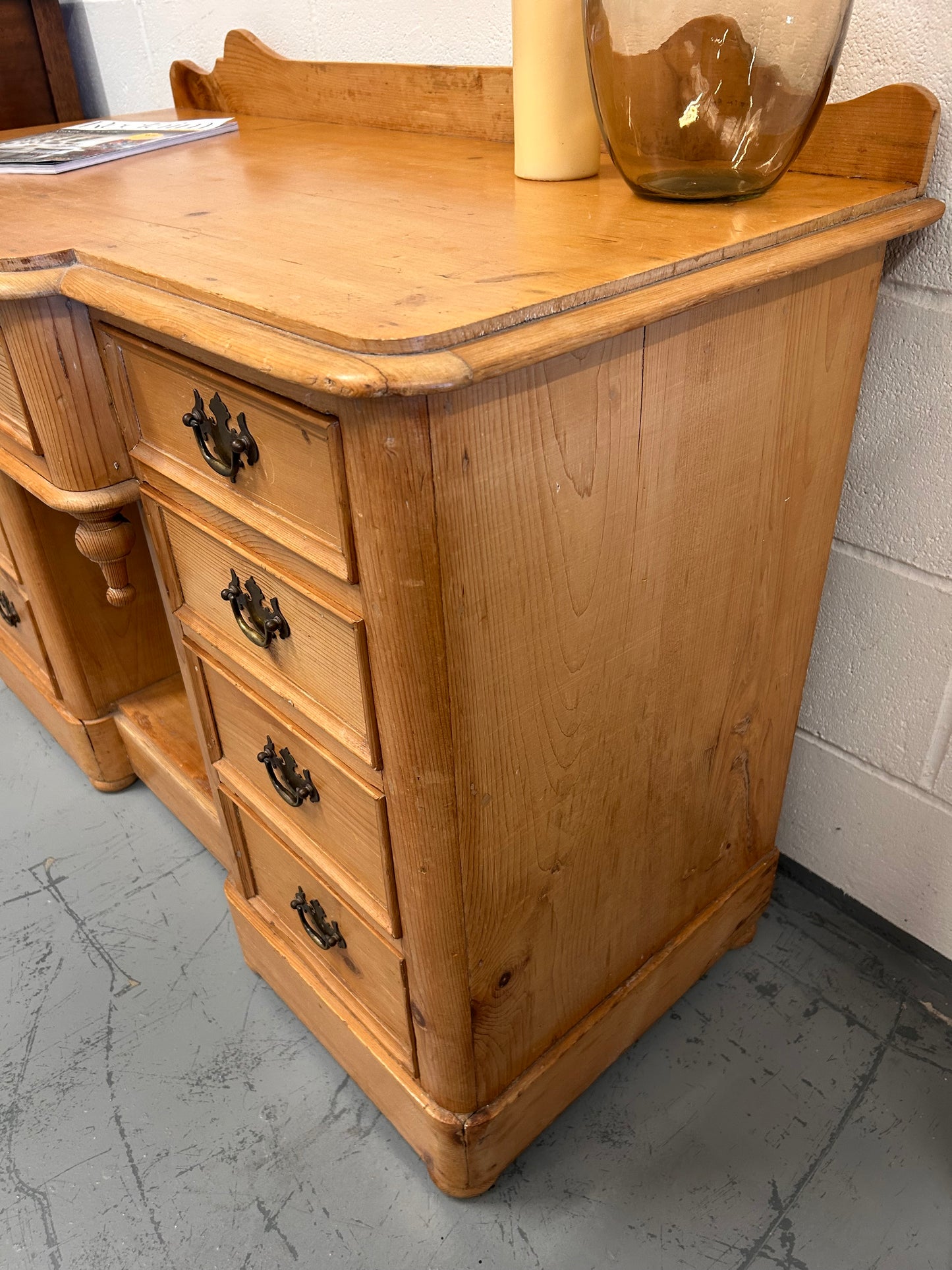 Antique Victorian Stripped Pine sideboard with Drawers Raised back