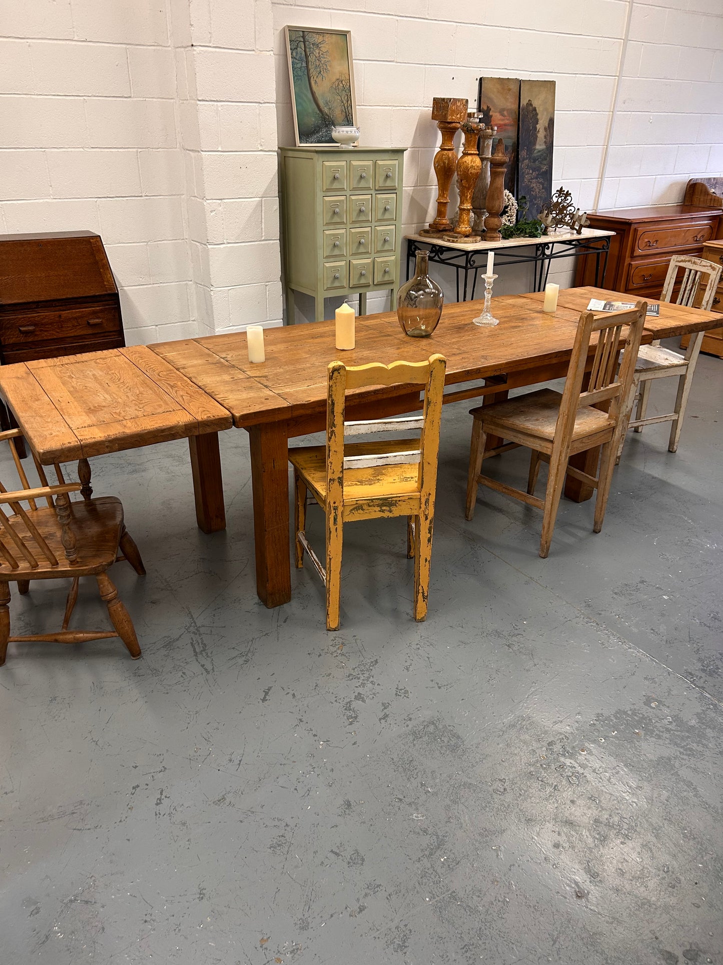 French Oak extending Refectory table thick wooden top and base Seat up-to 12