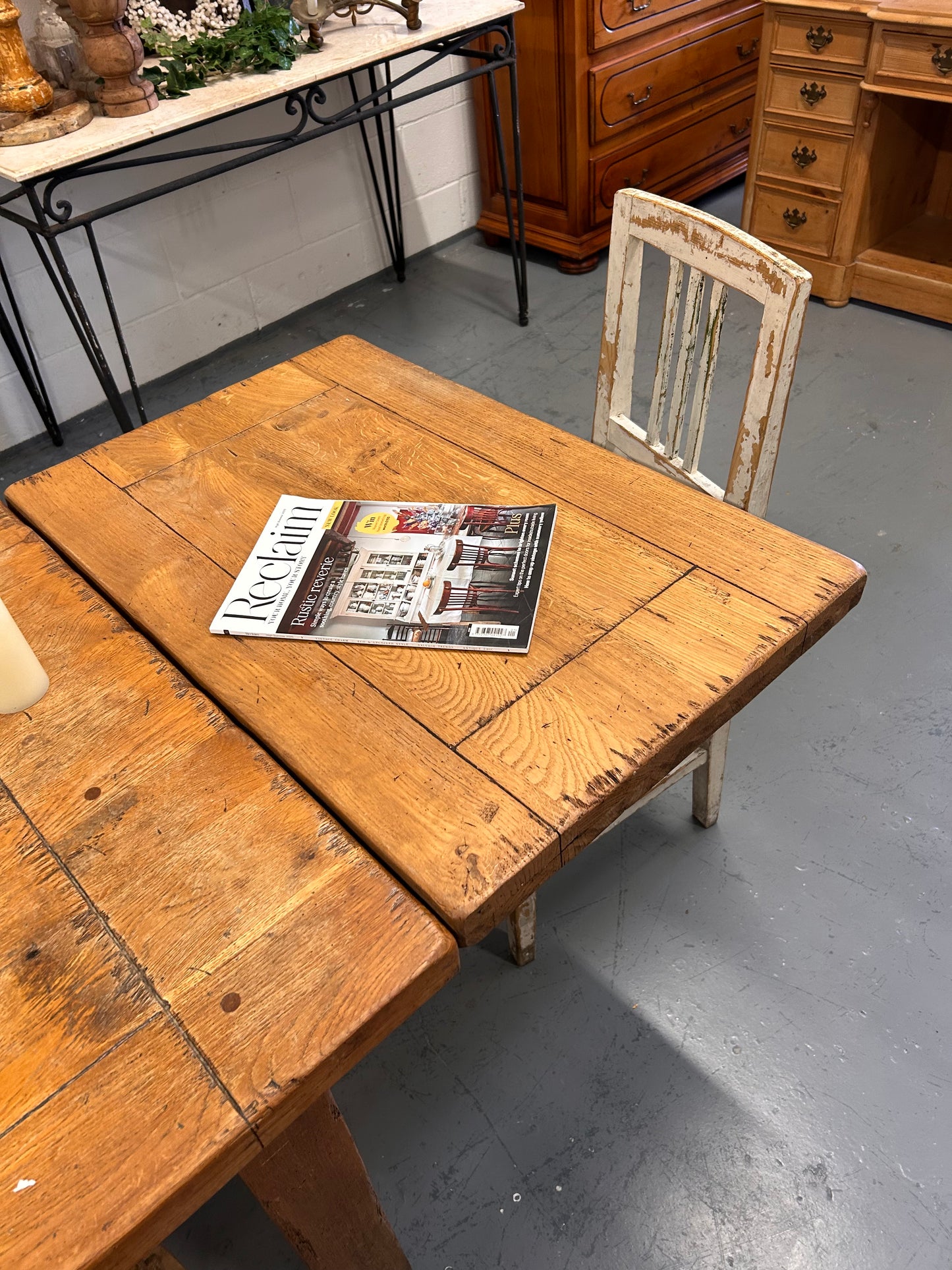 French Oak extending Refectory table thick wooden top and base Seat up-to 12