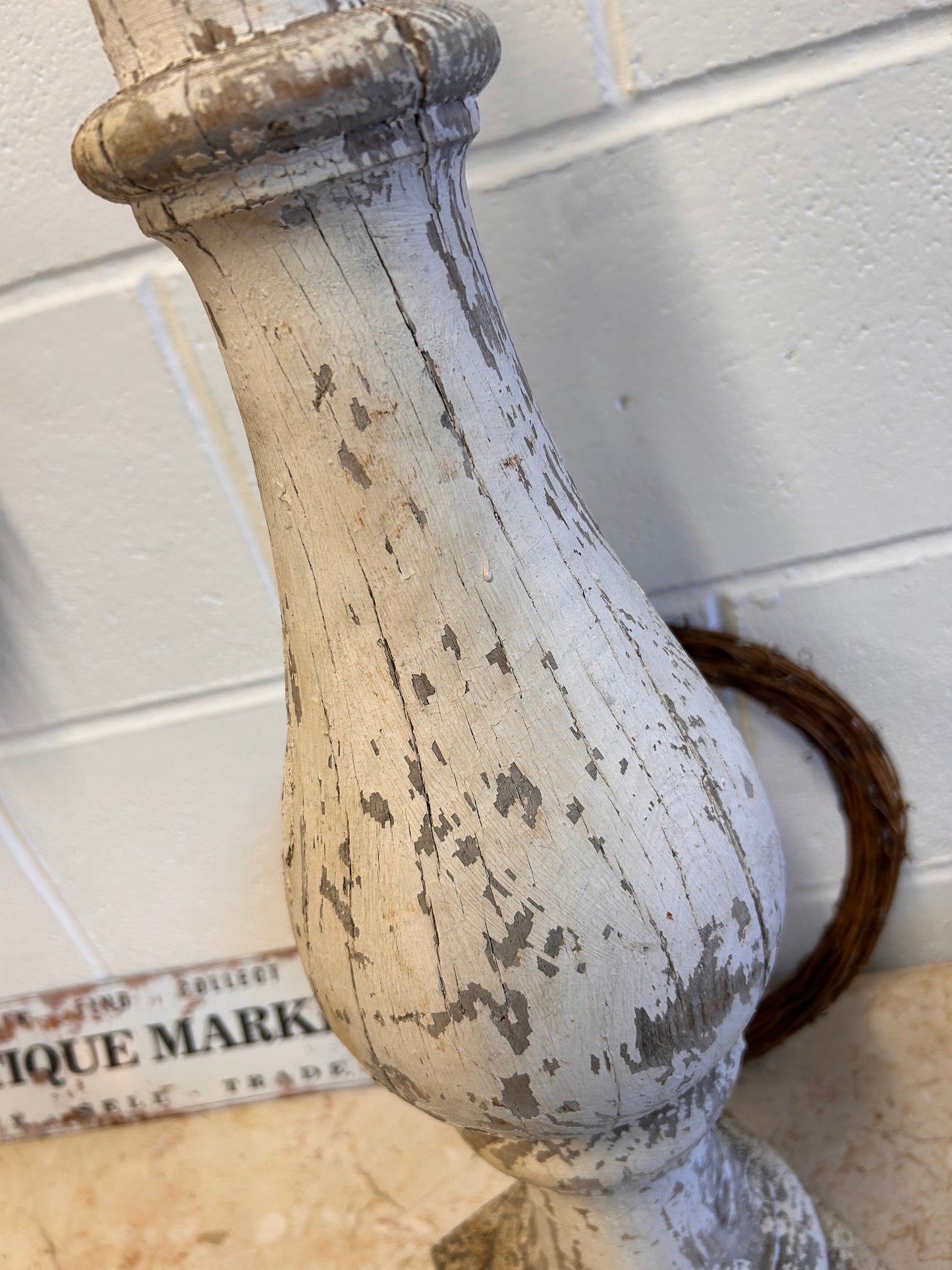 White Shabby French 19thC Salvaged balistrail original paint repurposed candle stand