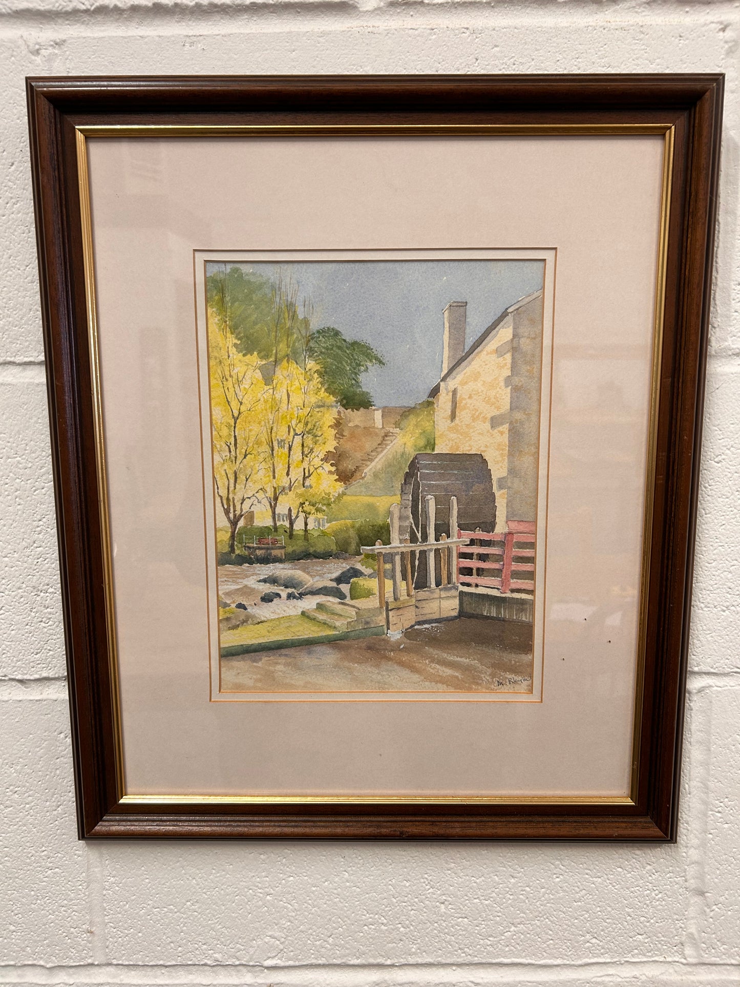 ‘The Mill’ Vintage framed and signed painting by Margaret Rhymes