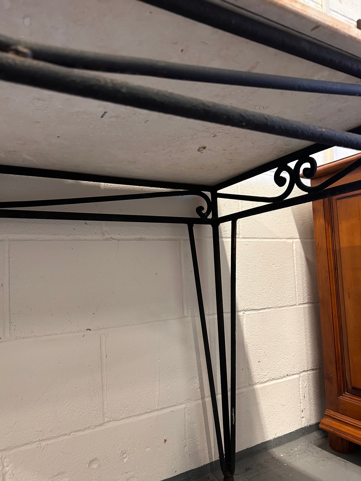 Large Console table French vintage marble top iron based indoor outdoor table