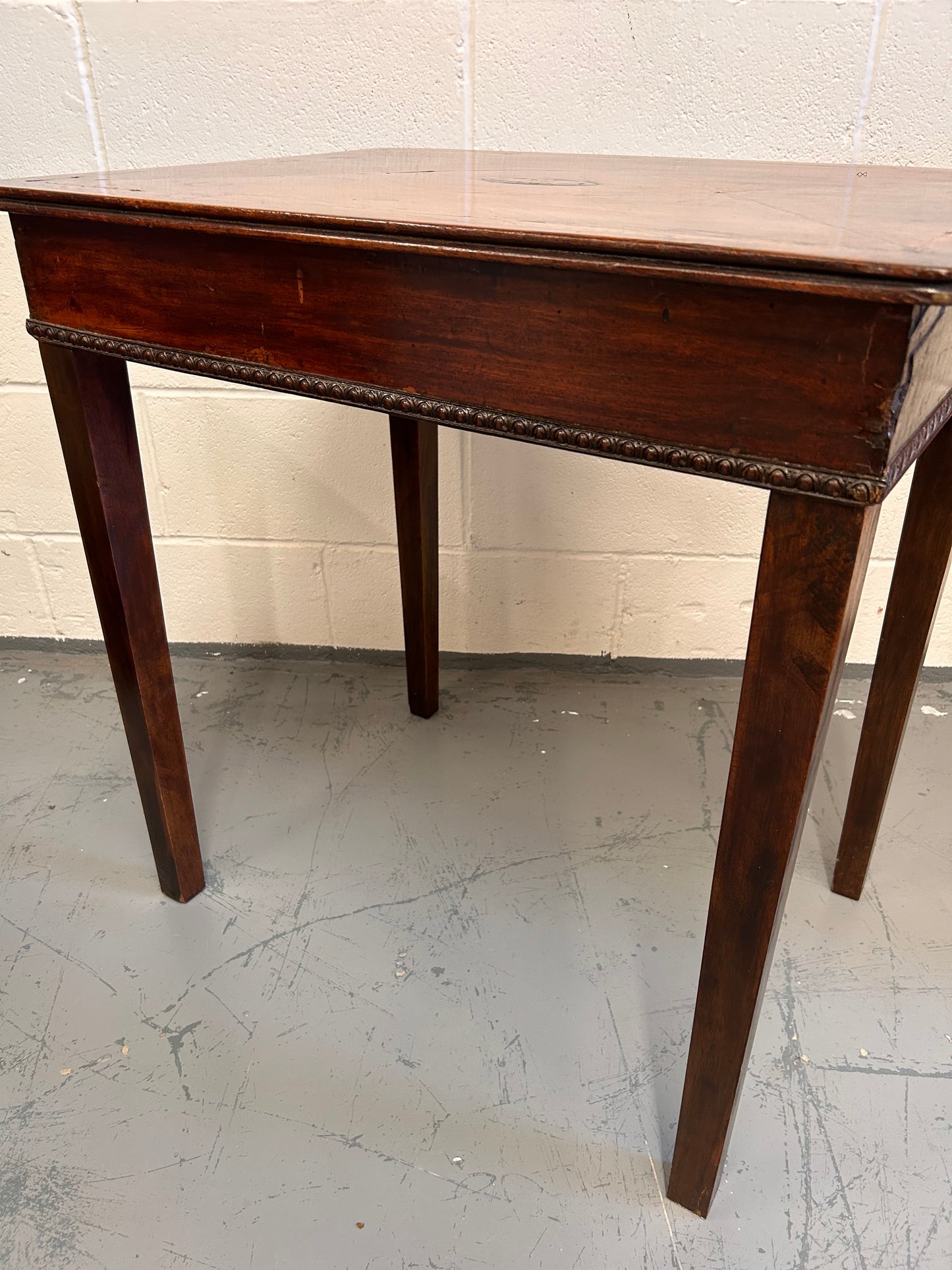 19th century inlaid mahogany country house rectangular side table with drawer.