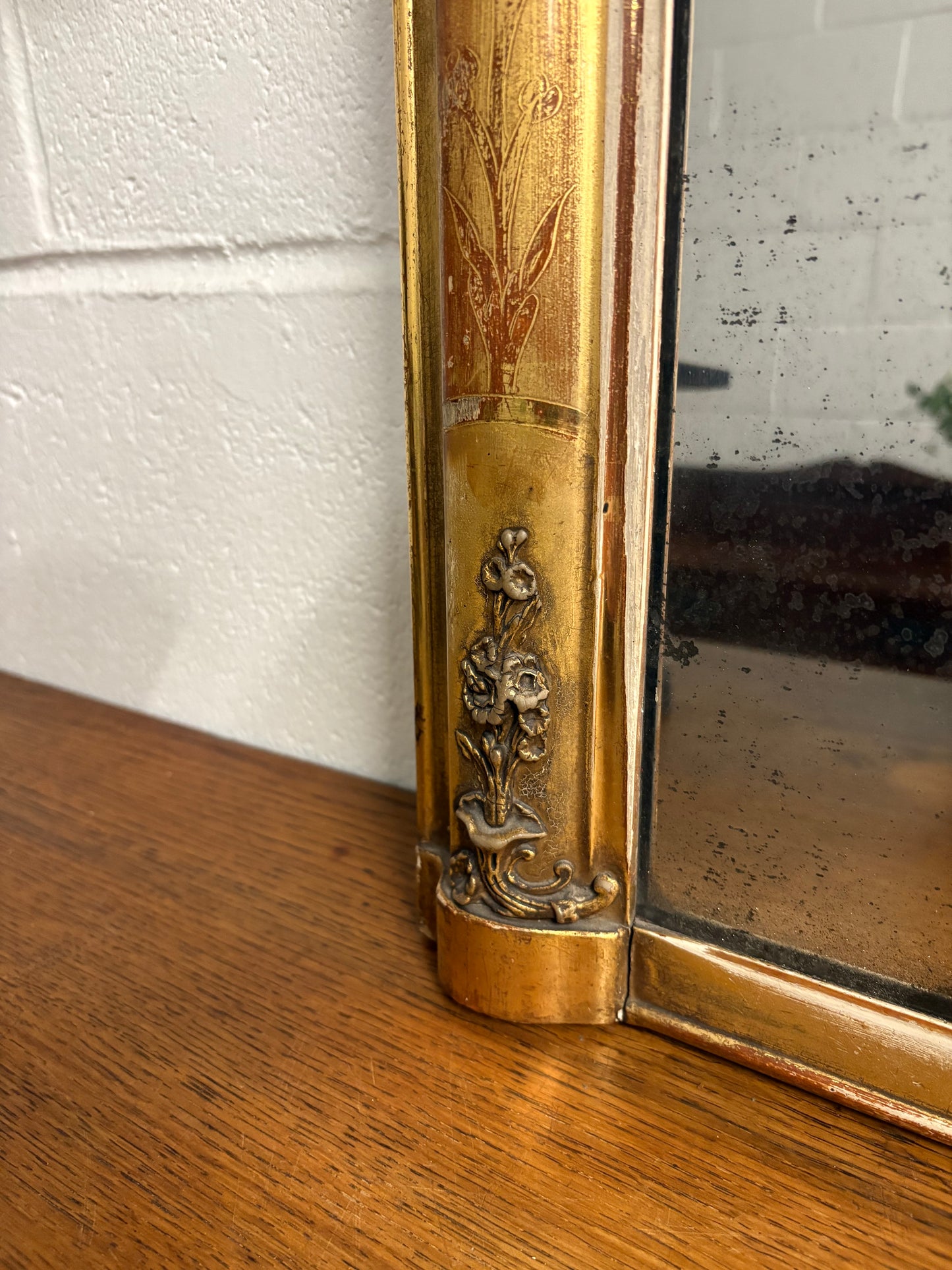 Stunning 19th Century Antique Gilt framed Foxed Glass overmantle mirror
