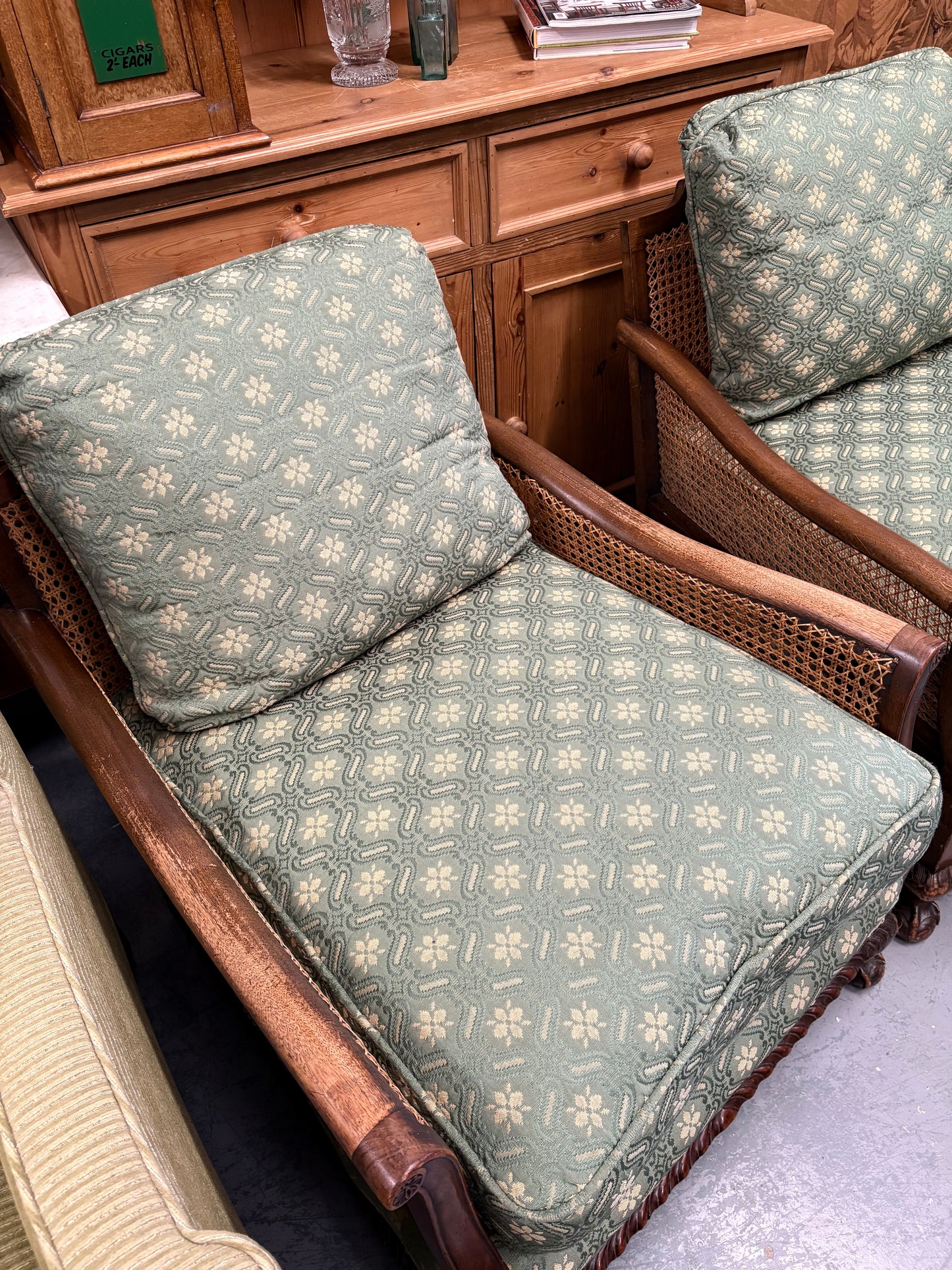 Pair of Antique Bergere Chairs Great Condition Feather Cushions
