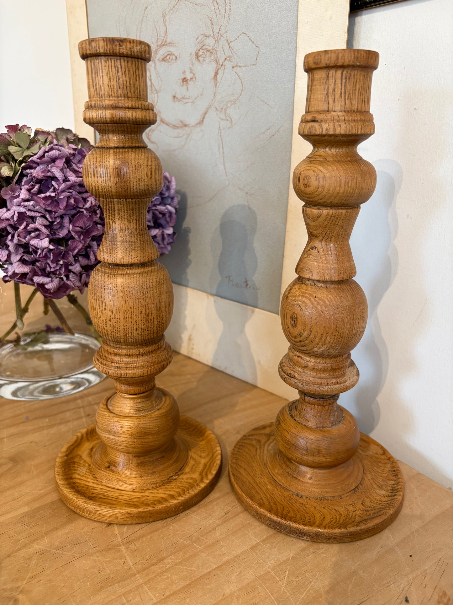 Pair of Vintage Wood Turned candlestick holders