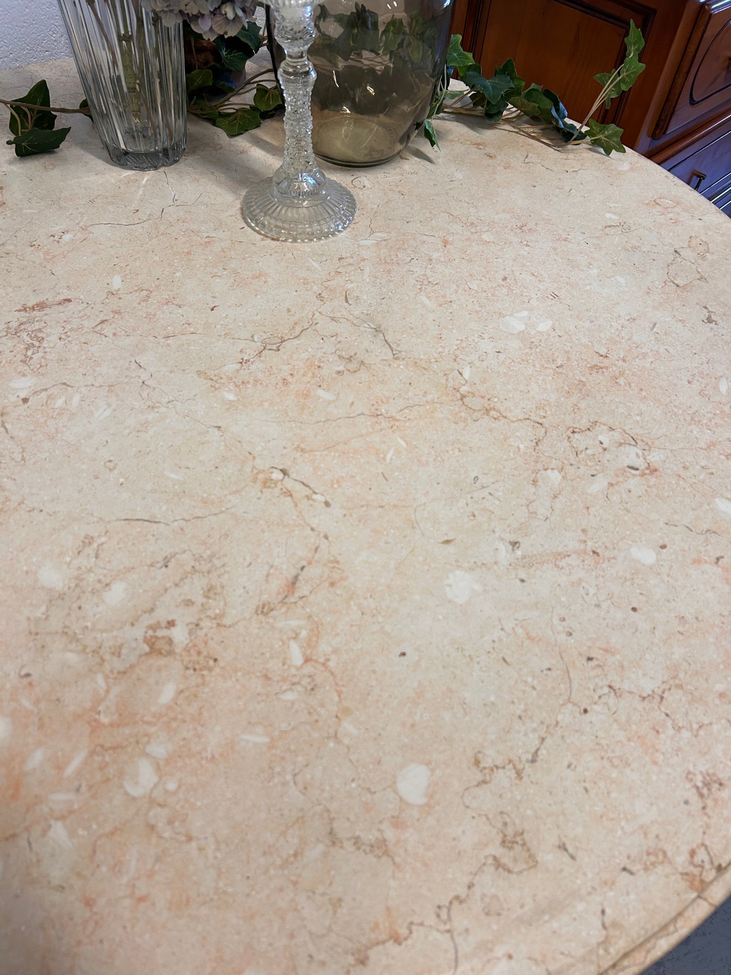 Cream Vintage French round marble top iron based indoor outdoor table