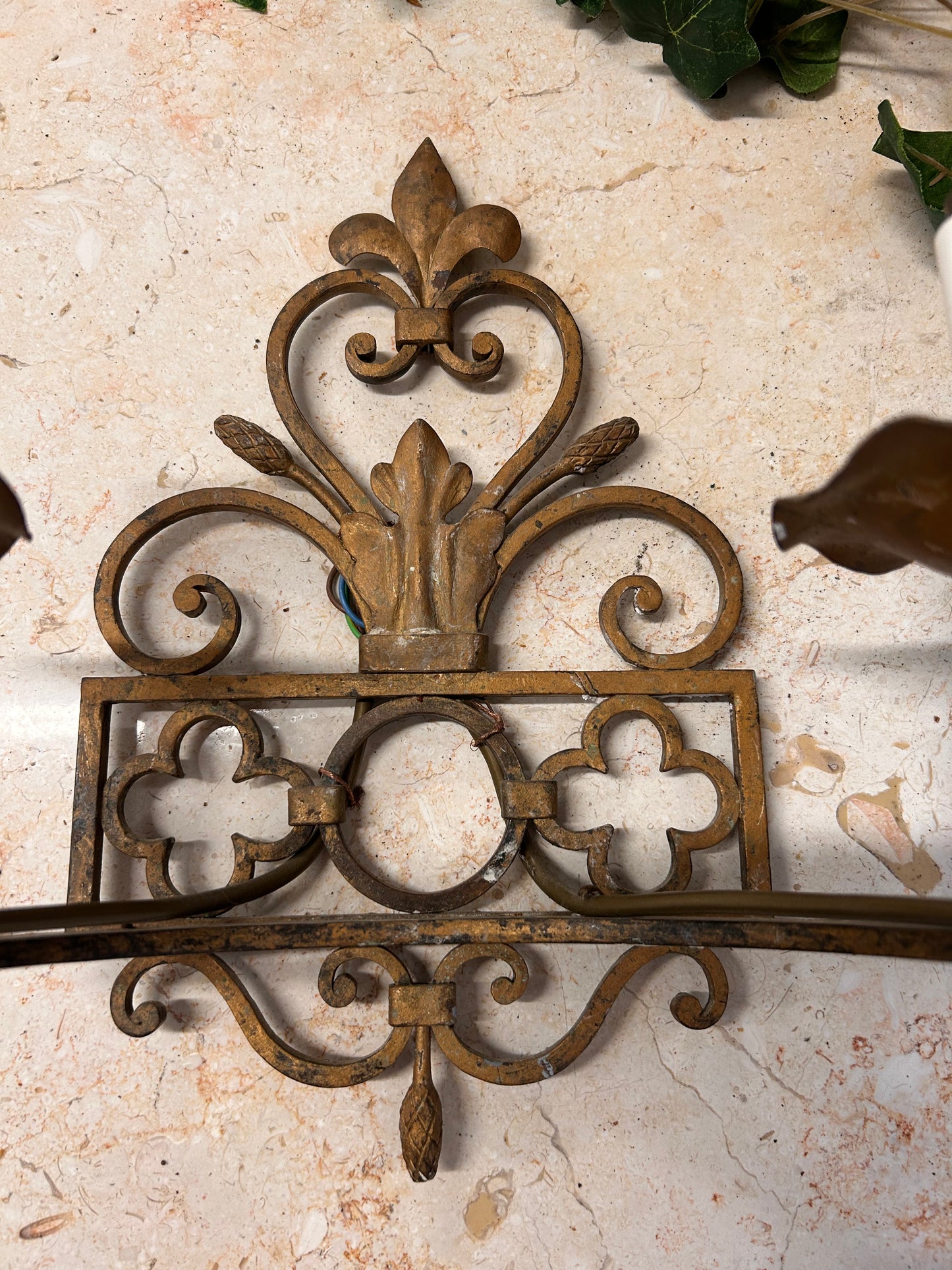 Reclaimed Antique Gilt Metal Wall Sconce lights Decorative design candle holders