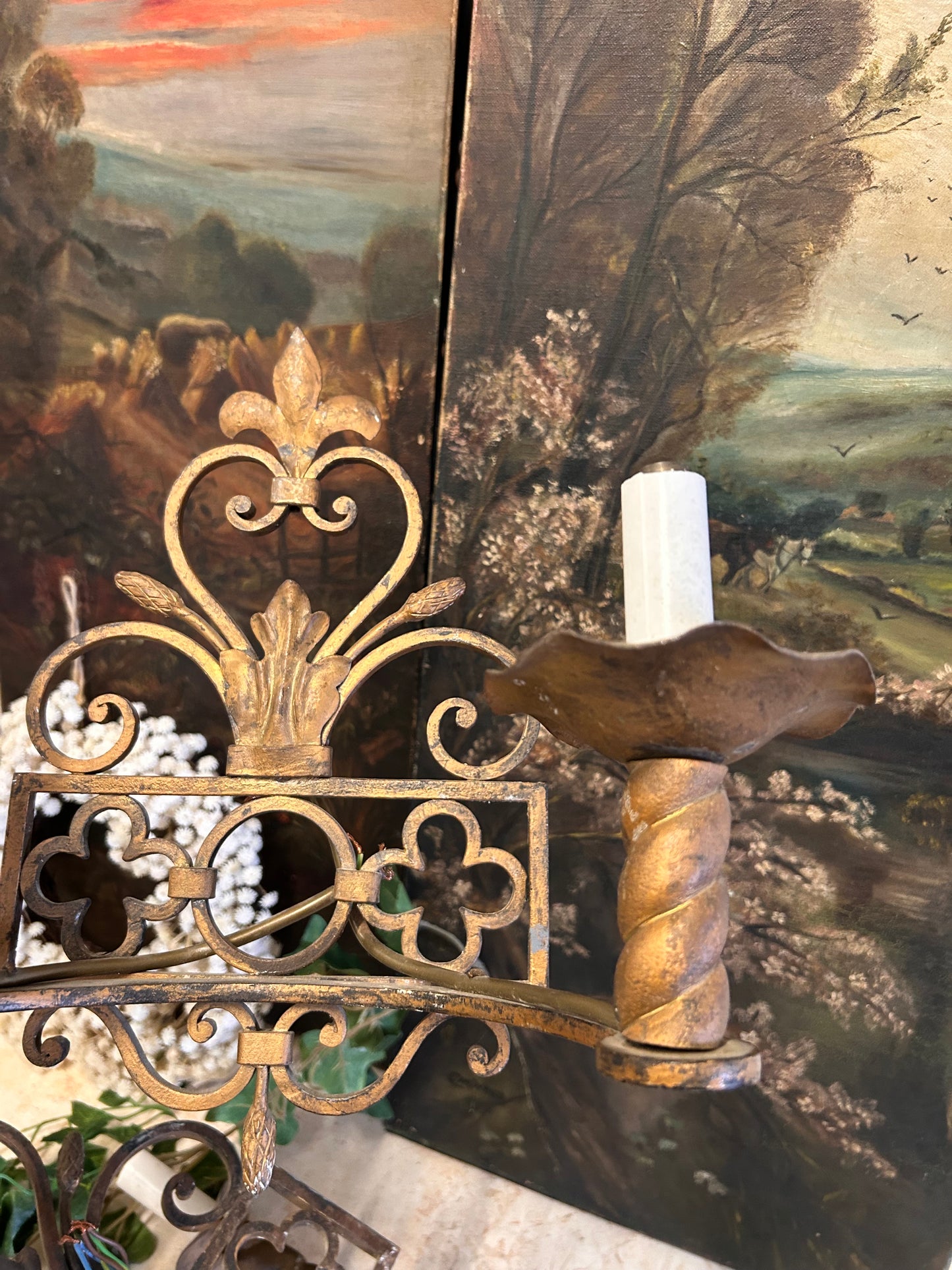 Reclaimed Antique Gilt Metal Wall Sconce lights Decorative design candle holders