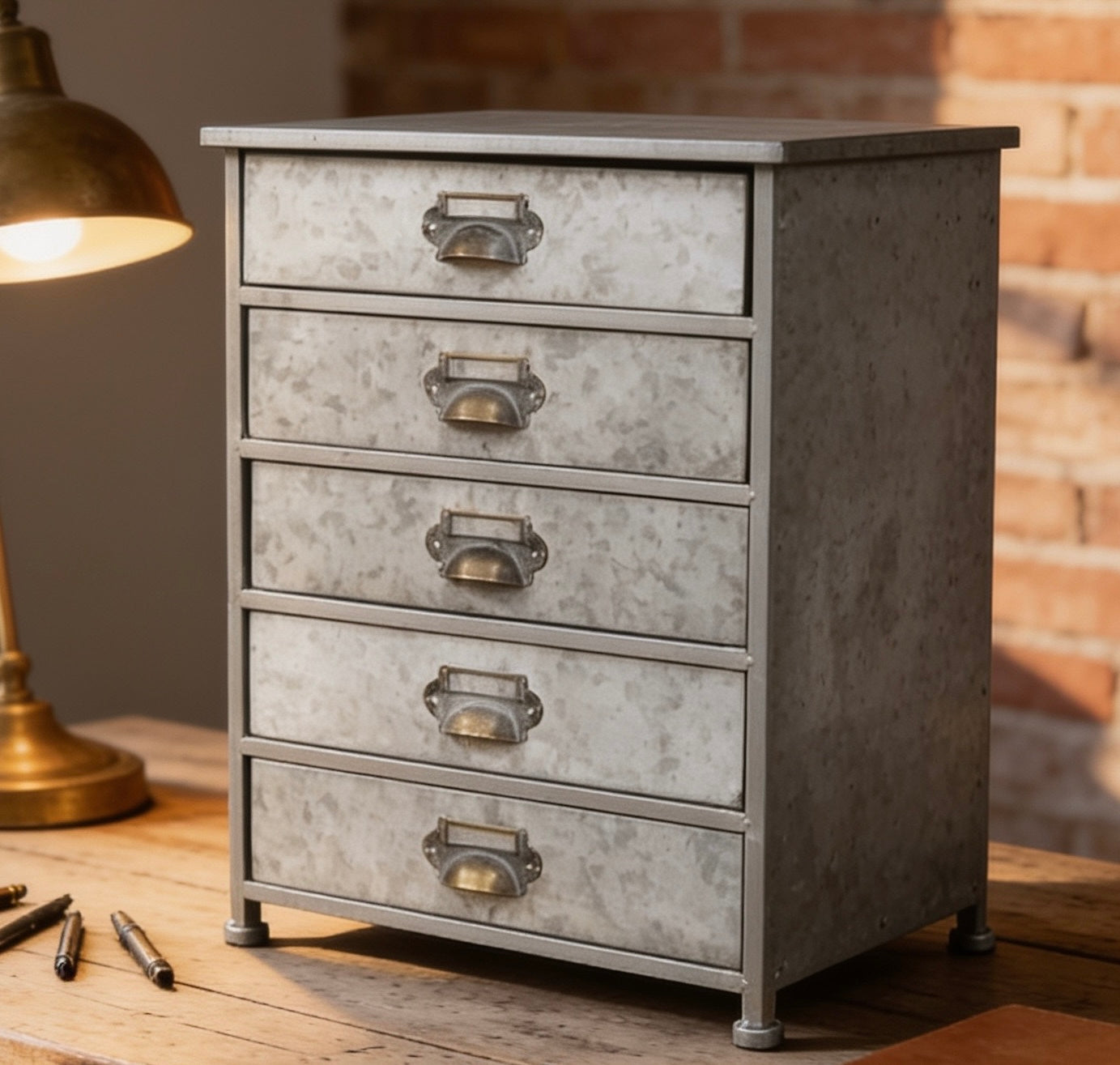 Metal Desktop 5 drawer filing storage unit - artist maker collector vintage look