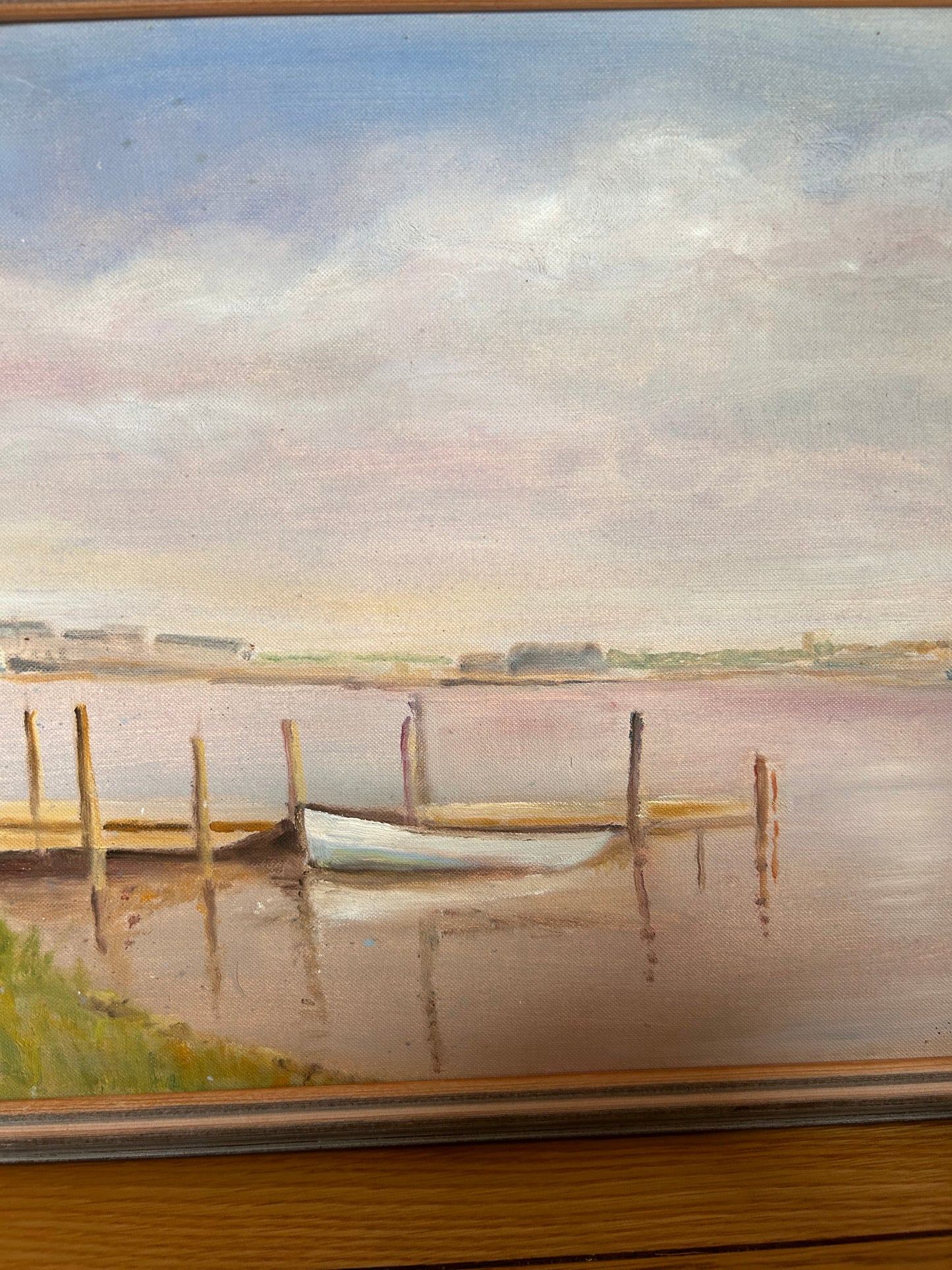 Pretty Vintage Framed Norfolk seascape oil painting delicate colours