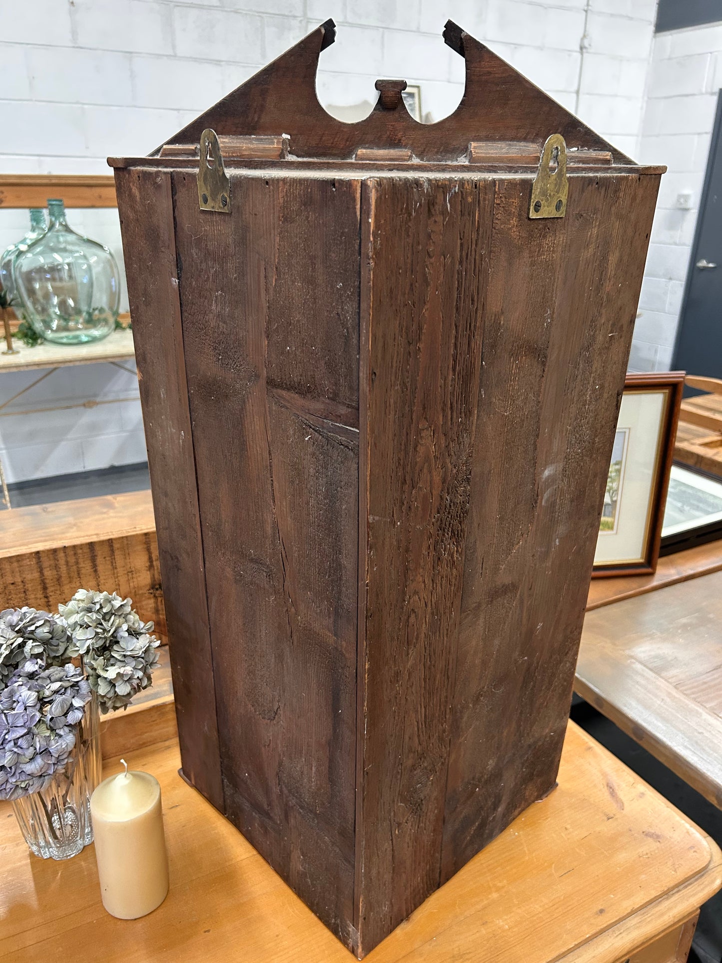 An Edwardian mahogany corner wall cabinet with a glazed front great condition
