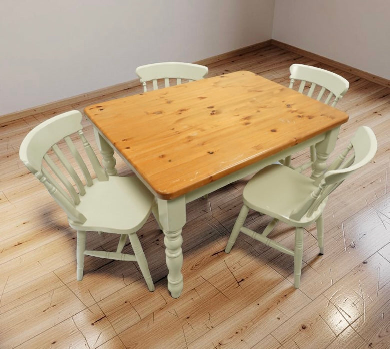Pine Farmhouse four seater kitchen table & chairs thick wooden top chunky