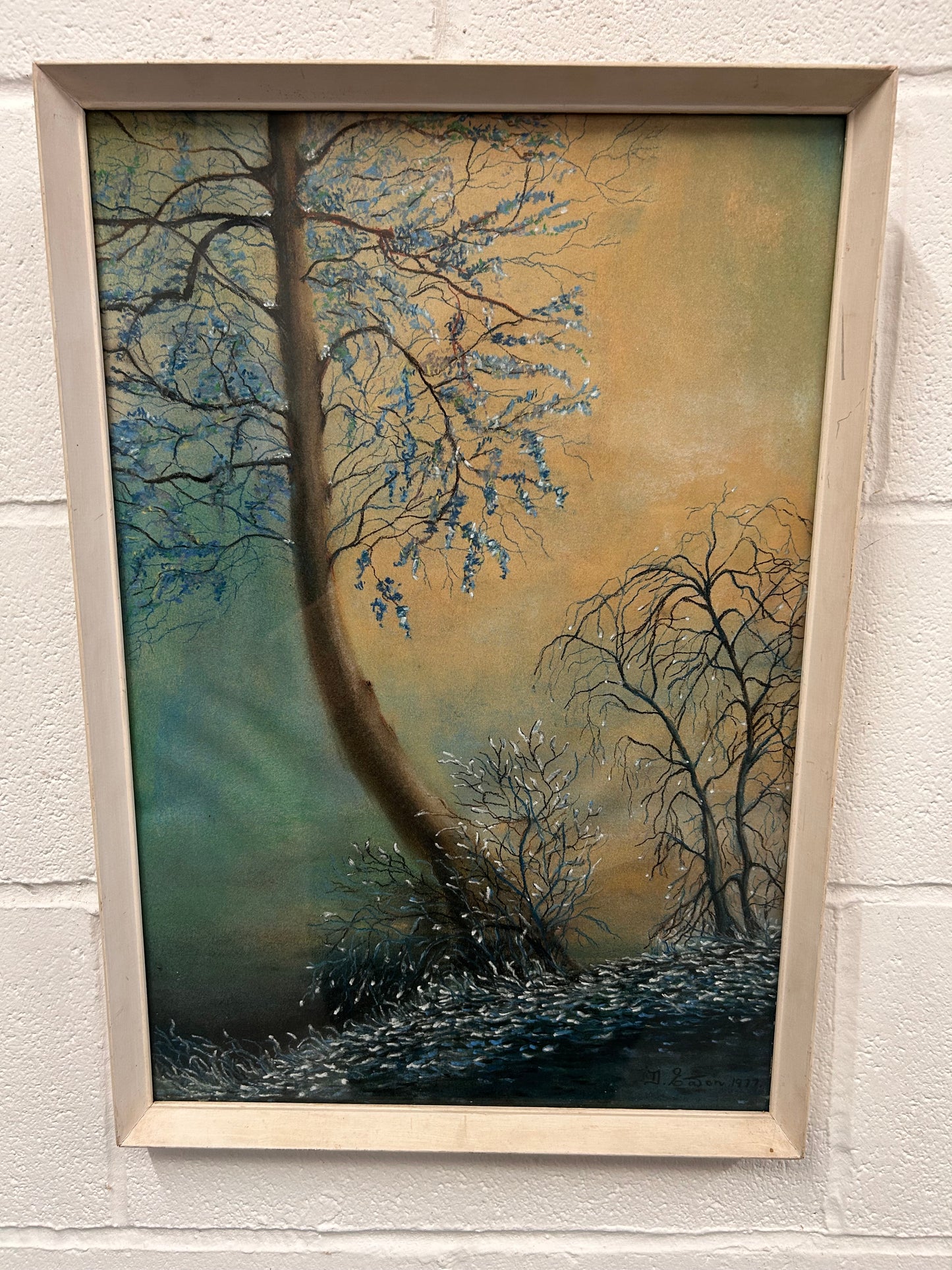 Gorgeous framed and signed painting by D Eaton 1977 Forest scene