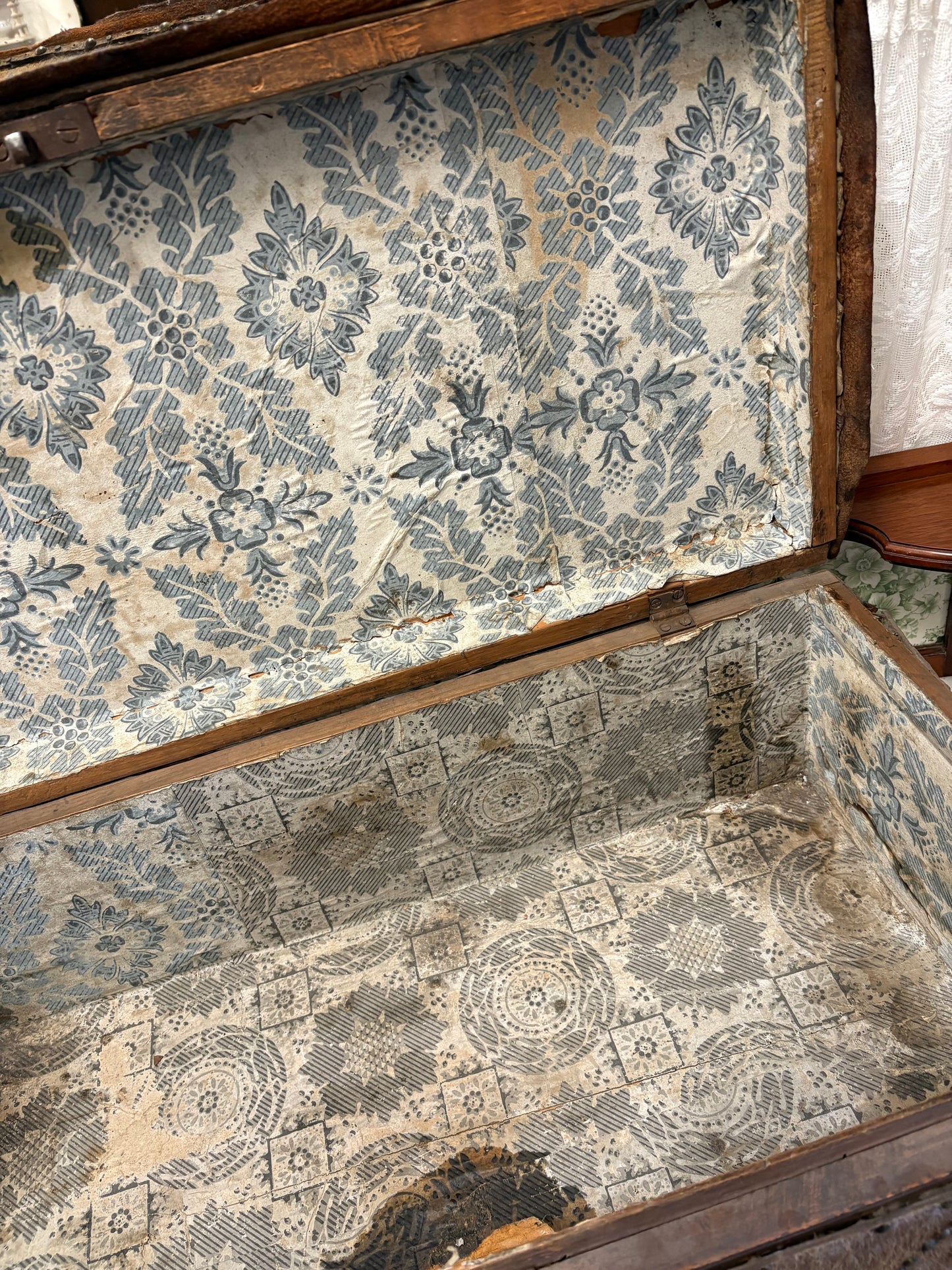 Rare Irish 19th Century Hide covered trunk Stud detail SB Initial