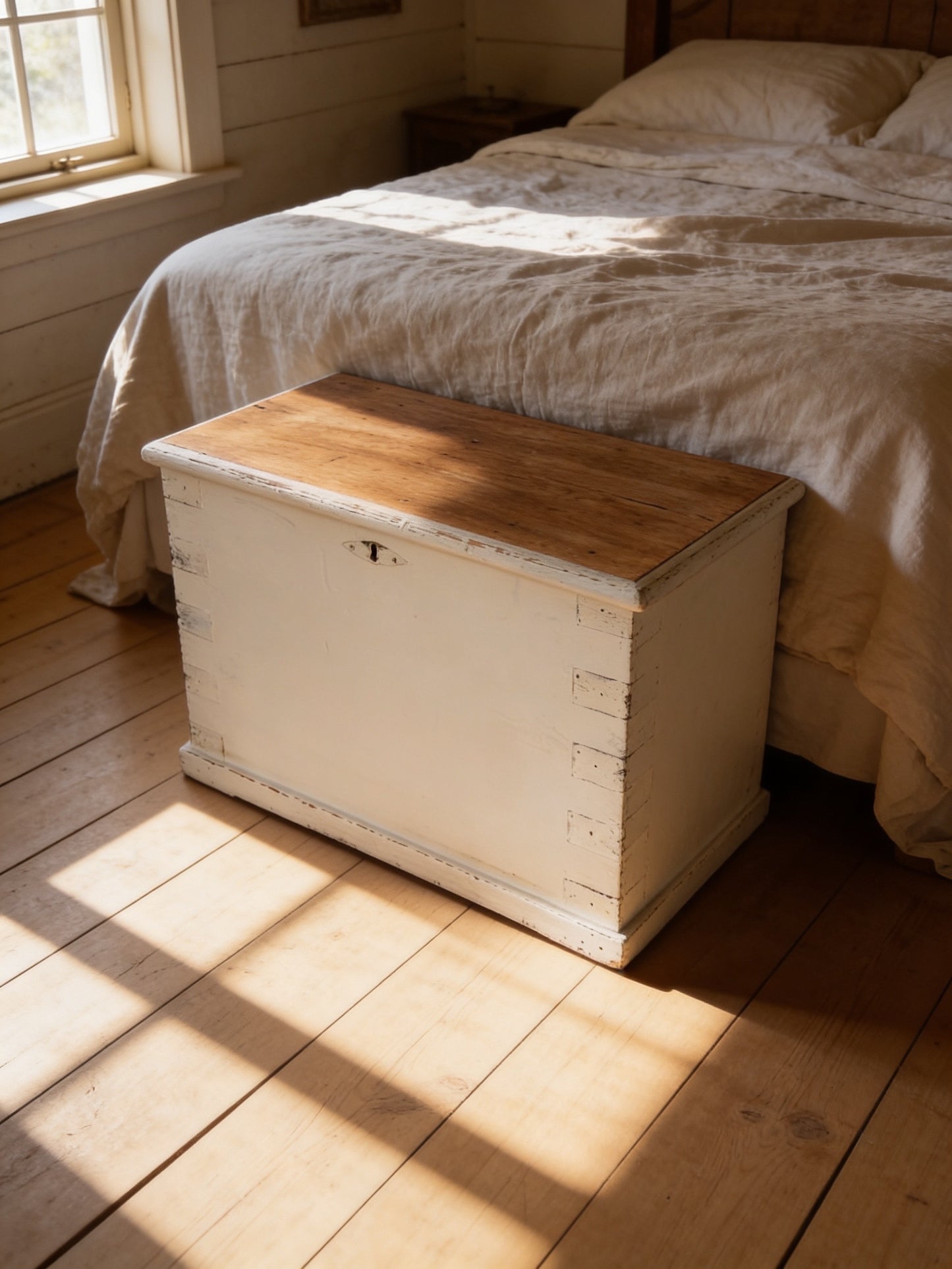 Old Victorian painted shabby pine blanket box / trunk / coffee table / storage chest