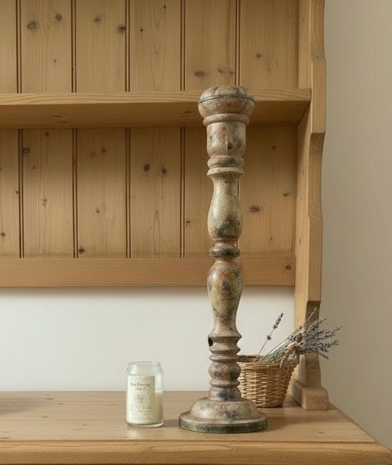 Large Vintage Chunky Wood Handpainted candlestick holder