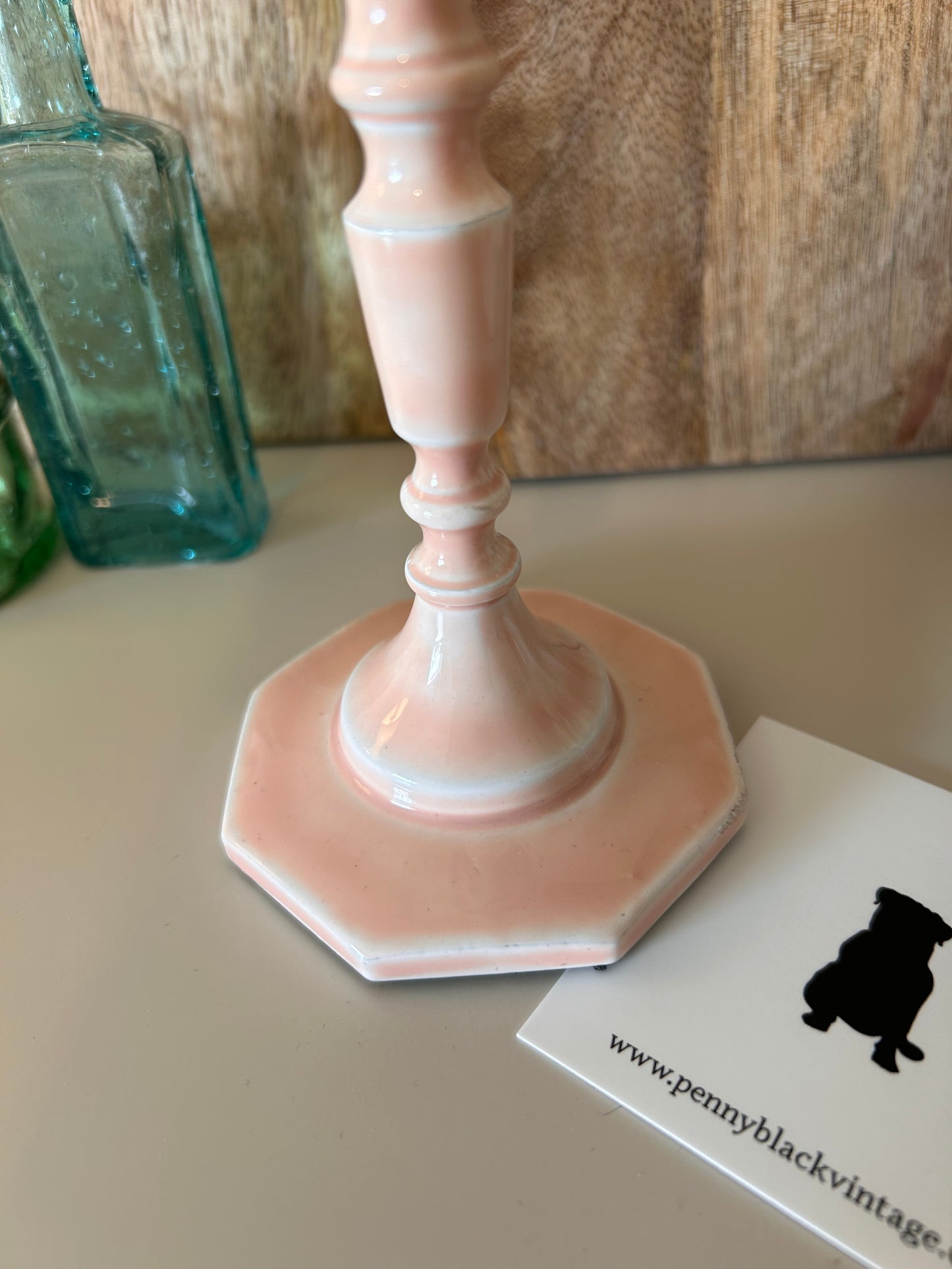 Vintage Style Pink Enamel Candle stick holder