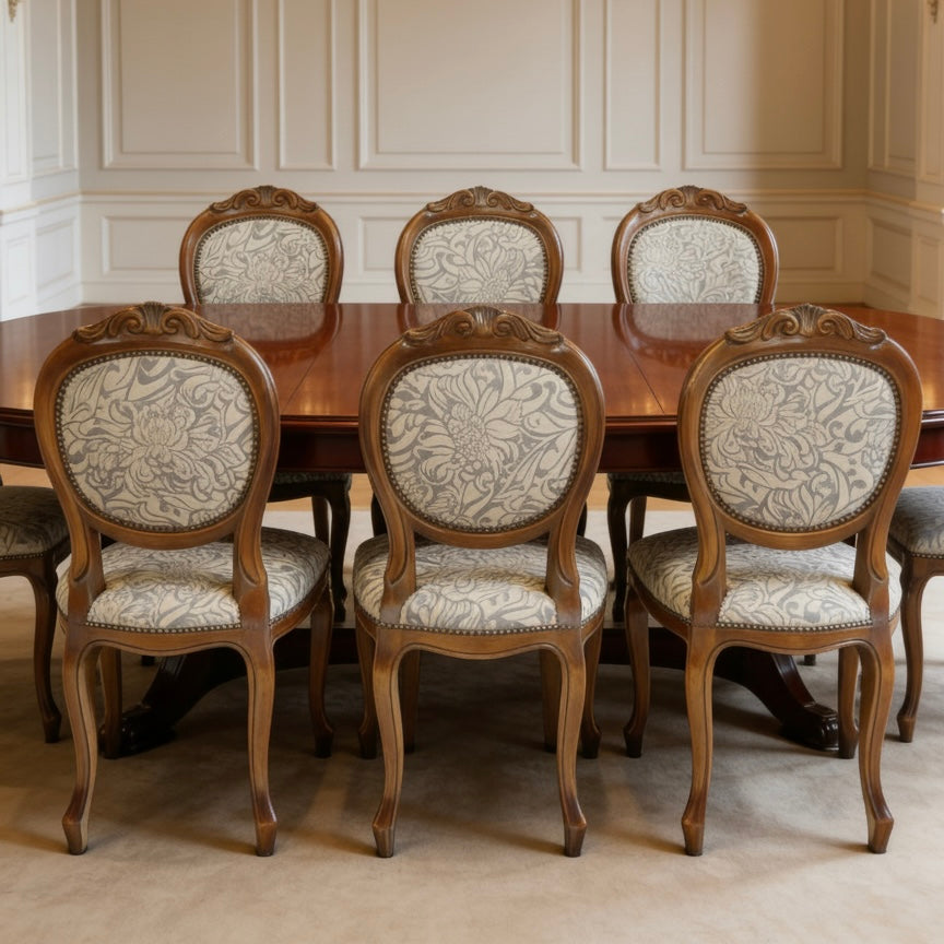 Set of six 20th century upholstered walnut dining chairs