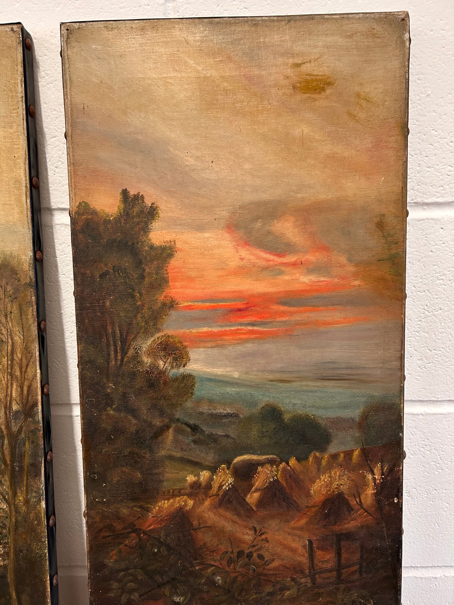 Pair of Victorian Oil on canvas paintings woodland farmland scenes by CM Wood