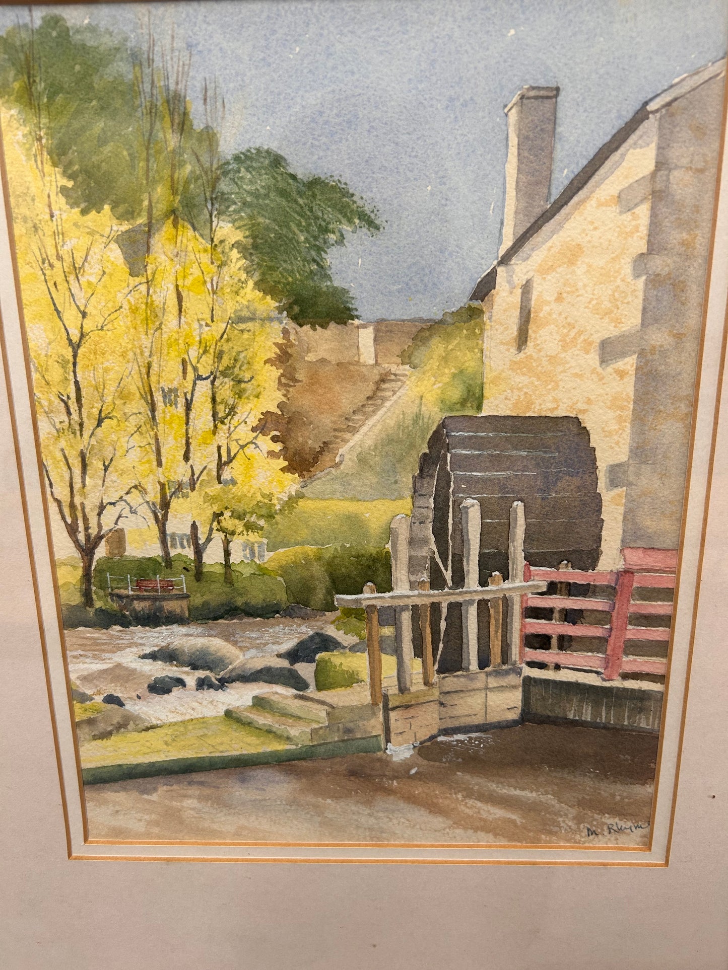 ‘The Mill’ Vintage framed and signed painting by Margaret Rhymes